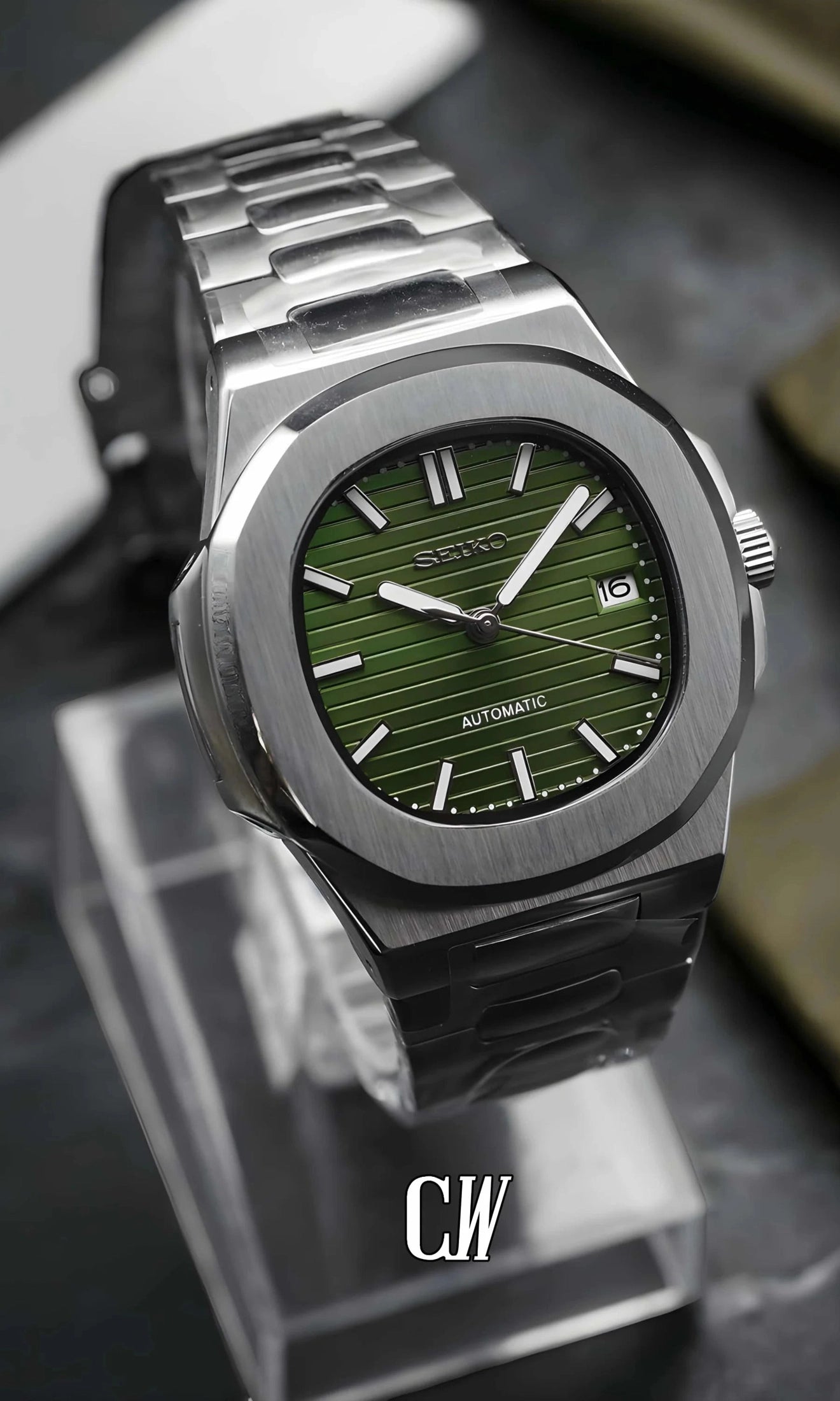 Seikonautilus mod watch olive green - Circa Watch Labs