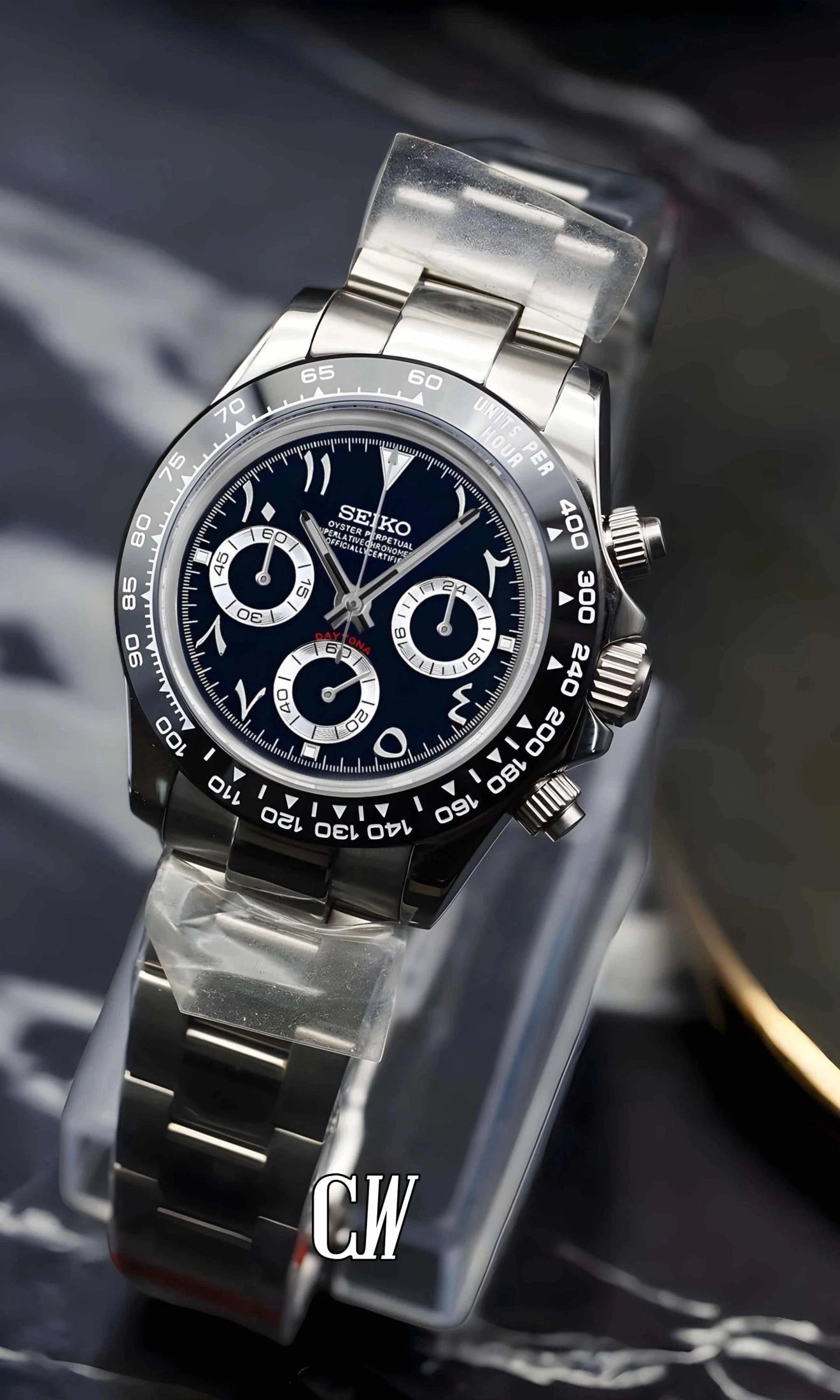 Seitona mod black arabic watch - Circa Watch Labs seiko mod