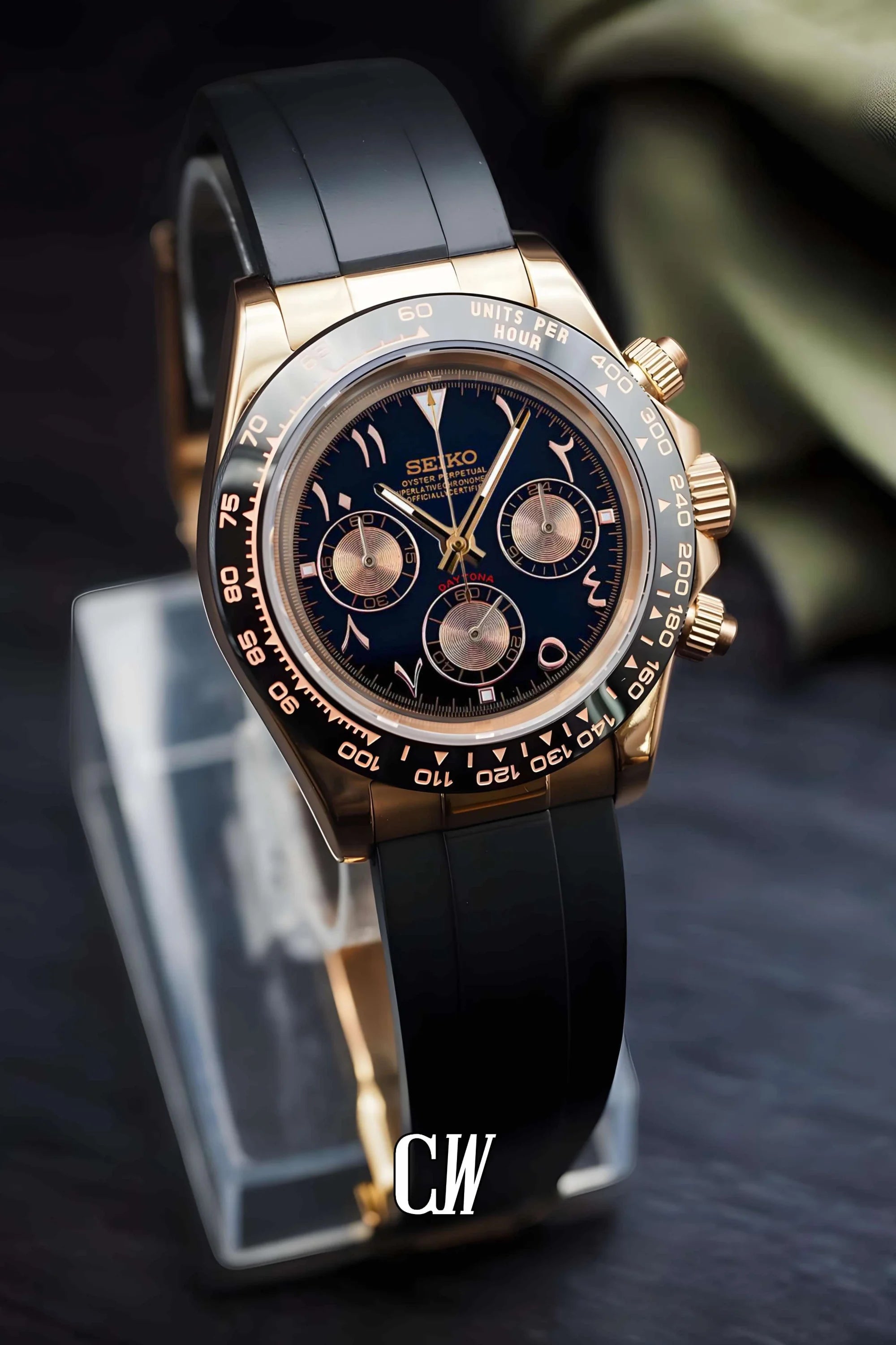 Seitona mod black rose gold arabic watch - Circa Watch Labs