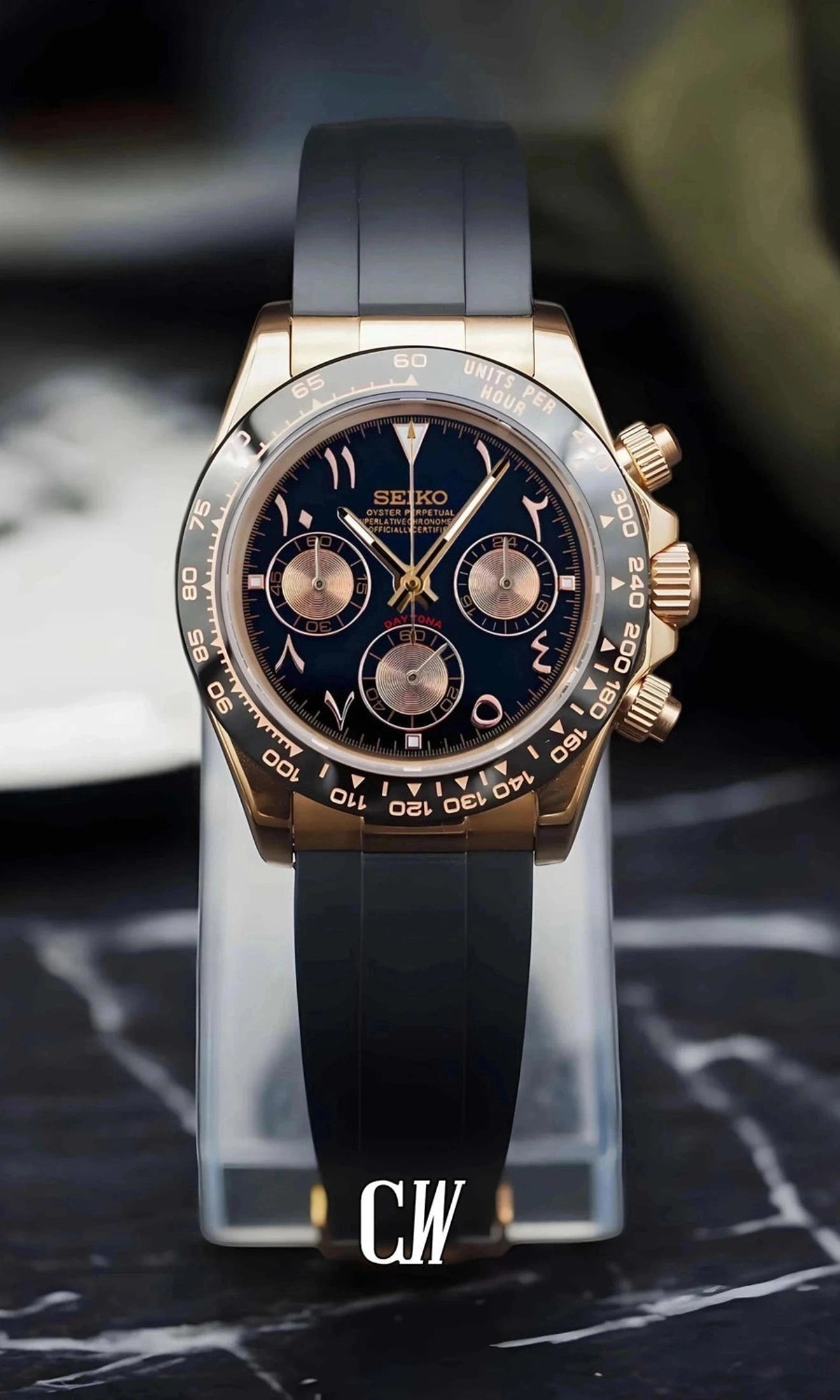 Seitona mod black rose gold arabic watch - Circa Watch Labs