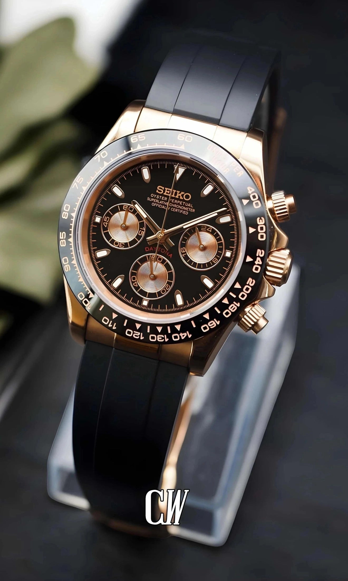 Seitona mod black rose gold watch - Circa Watch Labs seiko mod