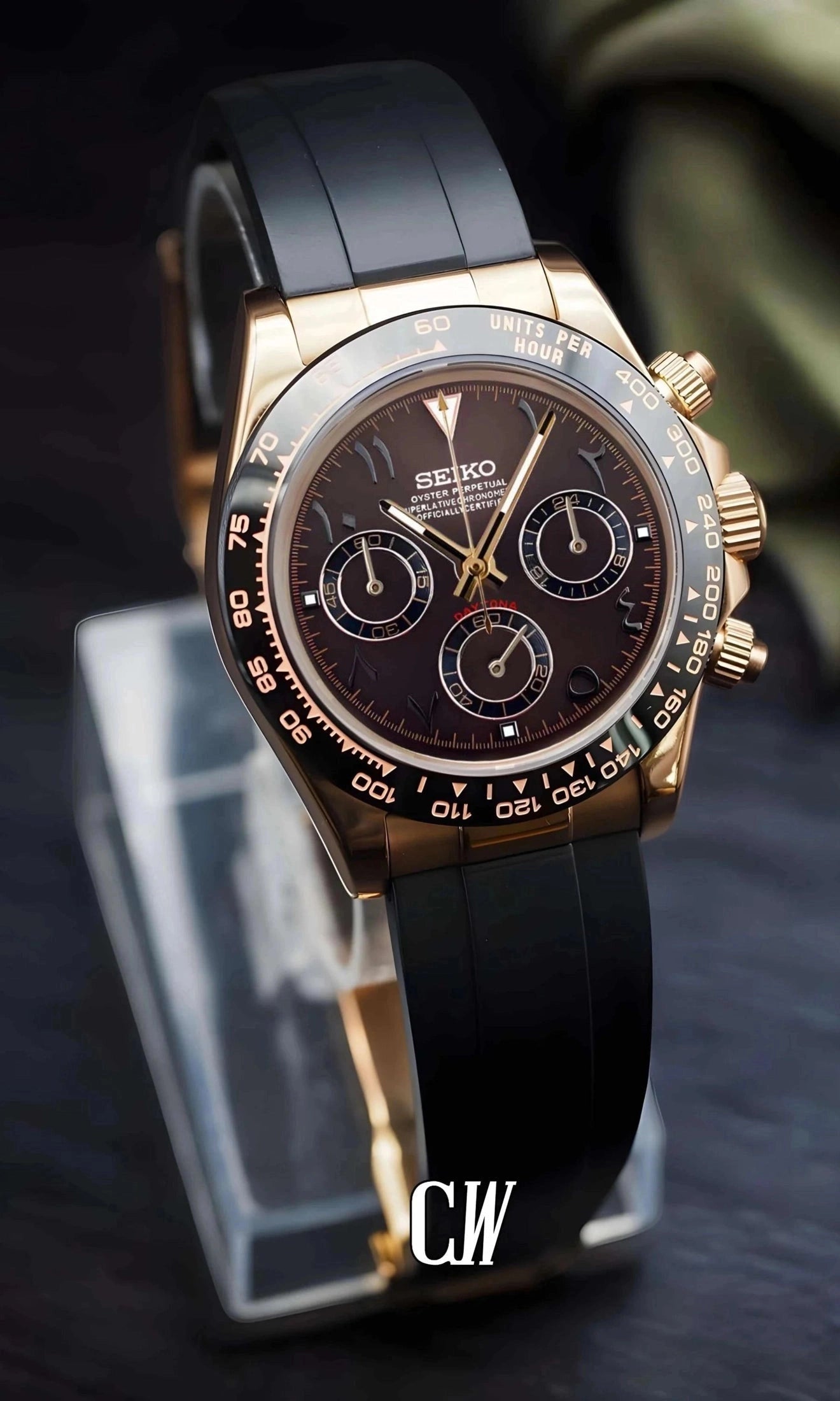 Seitona mod brown rose gold arabic watch - Circa Watch Labs