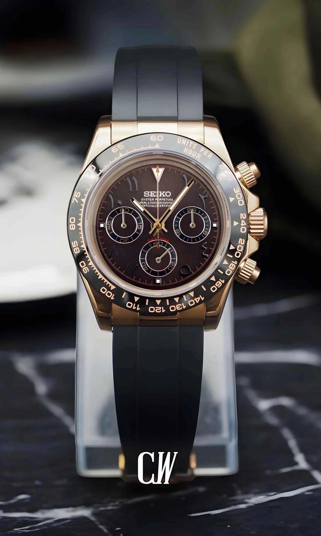 Seitona mod brown rose gold arabic watch - Circa Watch Labs seiko mod