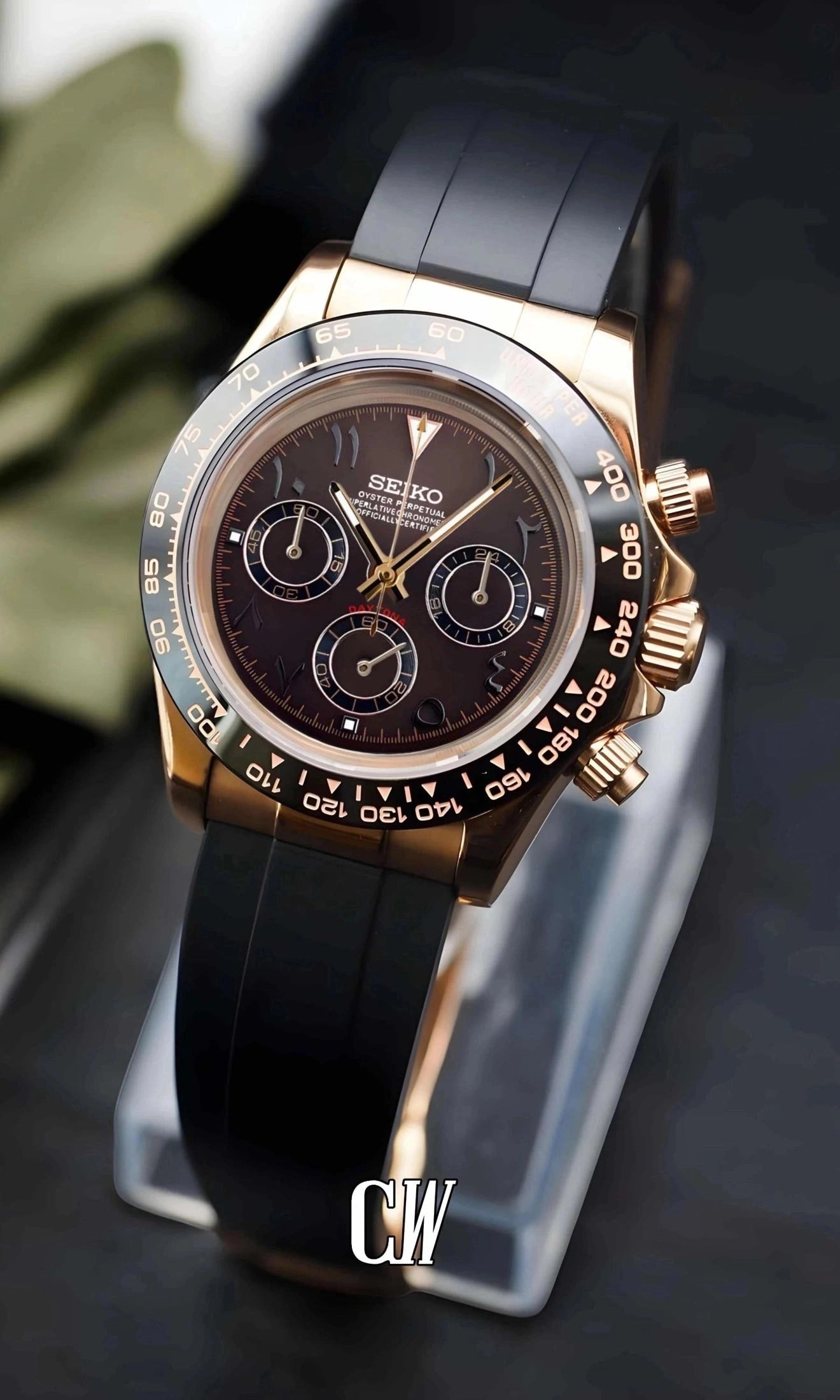 Seitona mod brown rose gold arabic watch - Circa Watch Labs