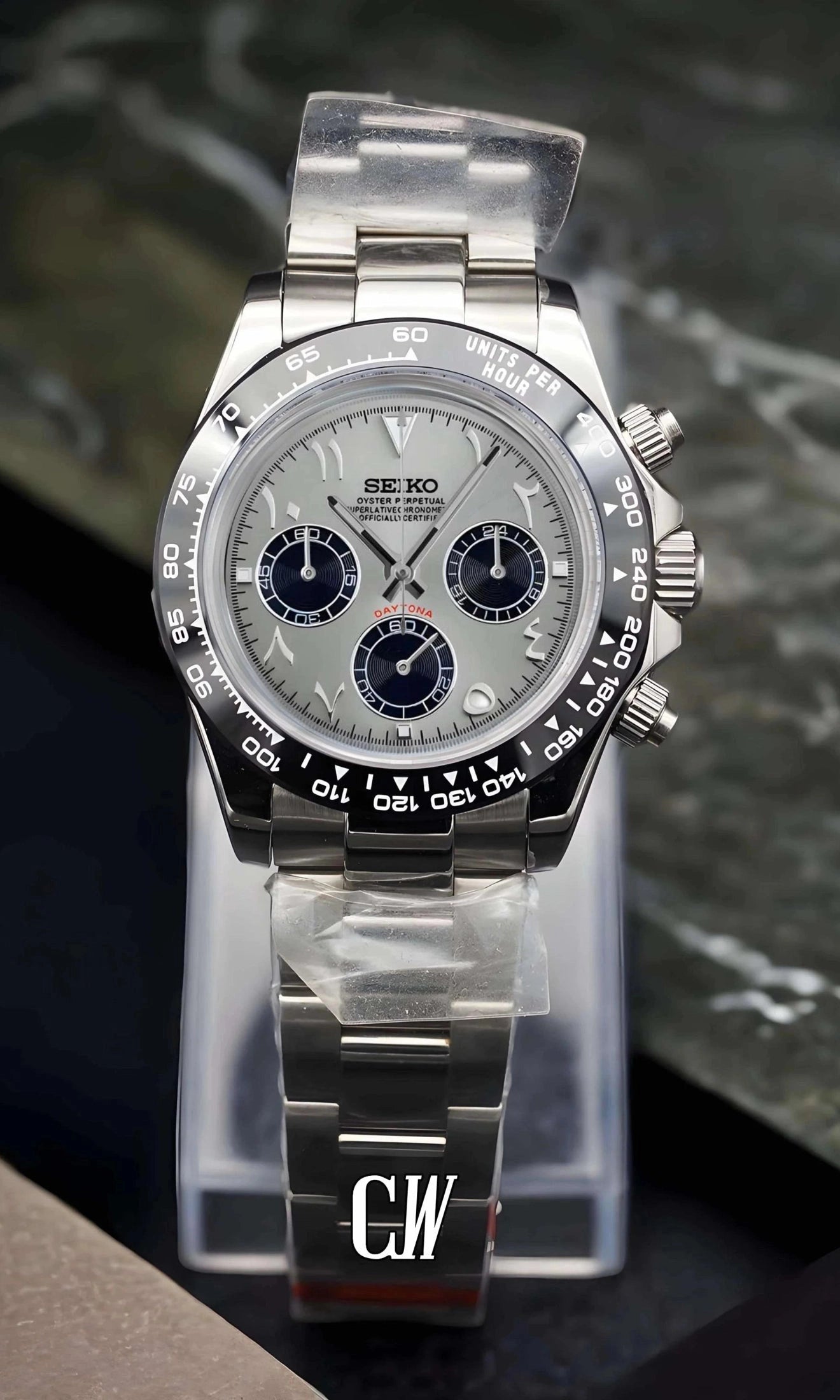 Seitona mod silver arabic watch - Circa Watch Labs seiko mod