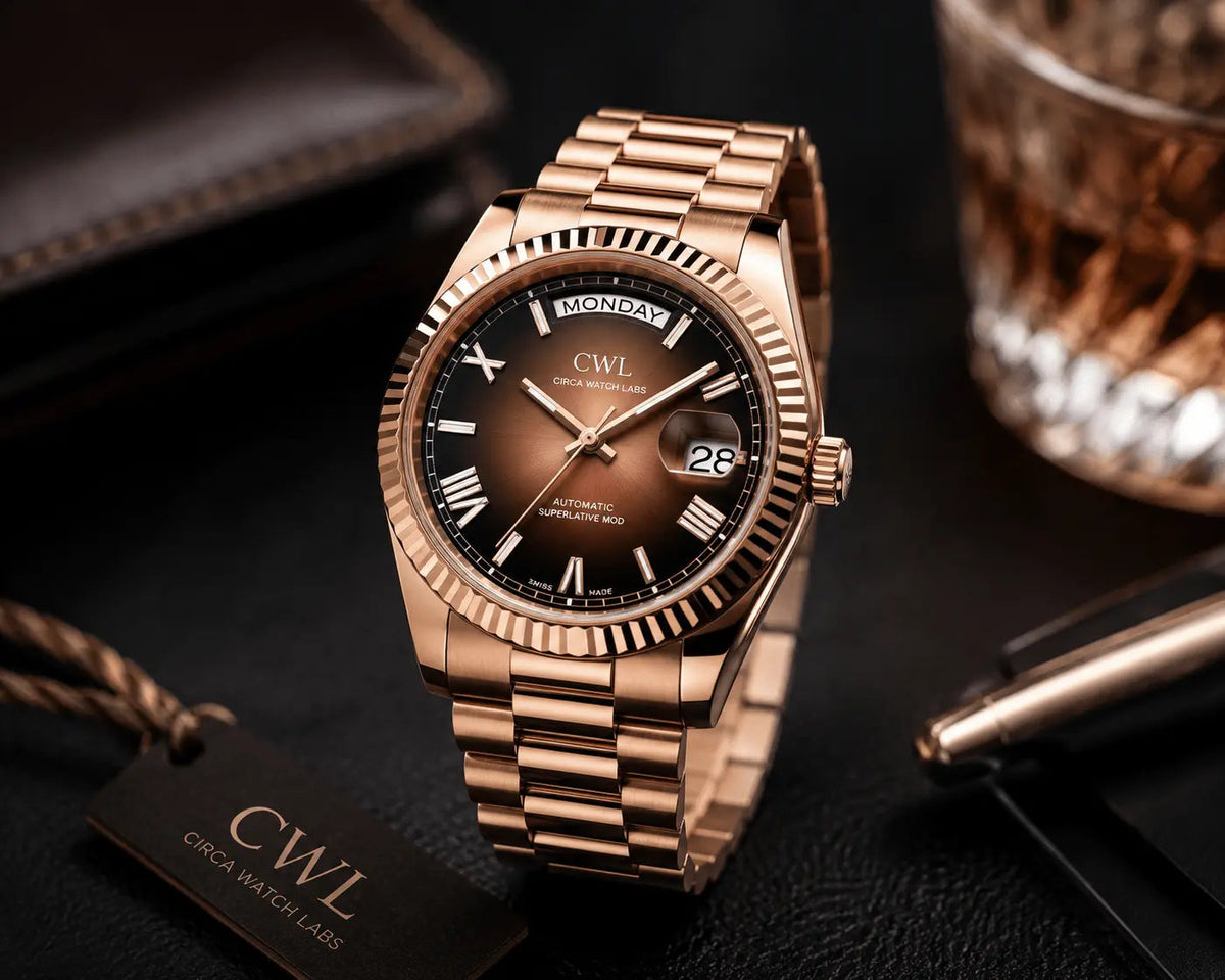 Premium Ombre Rose Gold Day-Date Mod Watches That Are Redefining What a Presidential Timepiece Can Look Like - Circa Watch Labs