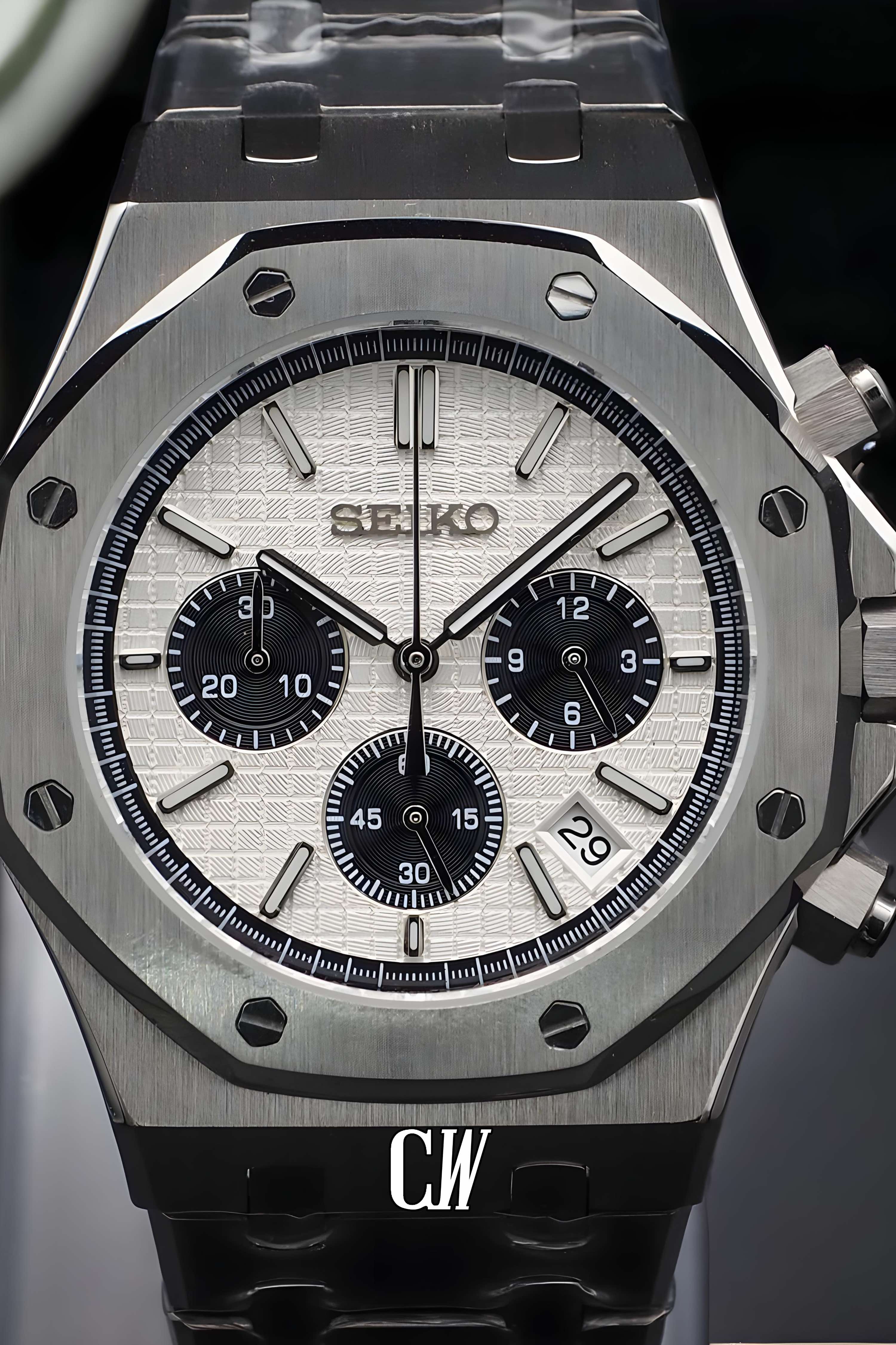 Mod Royal Seikoak chronograph white watch - Circa Watch Labs