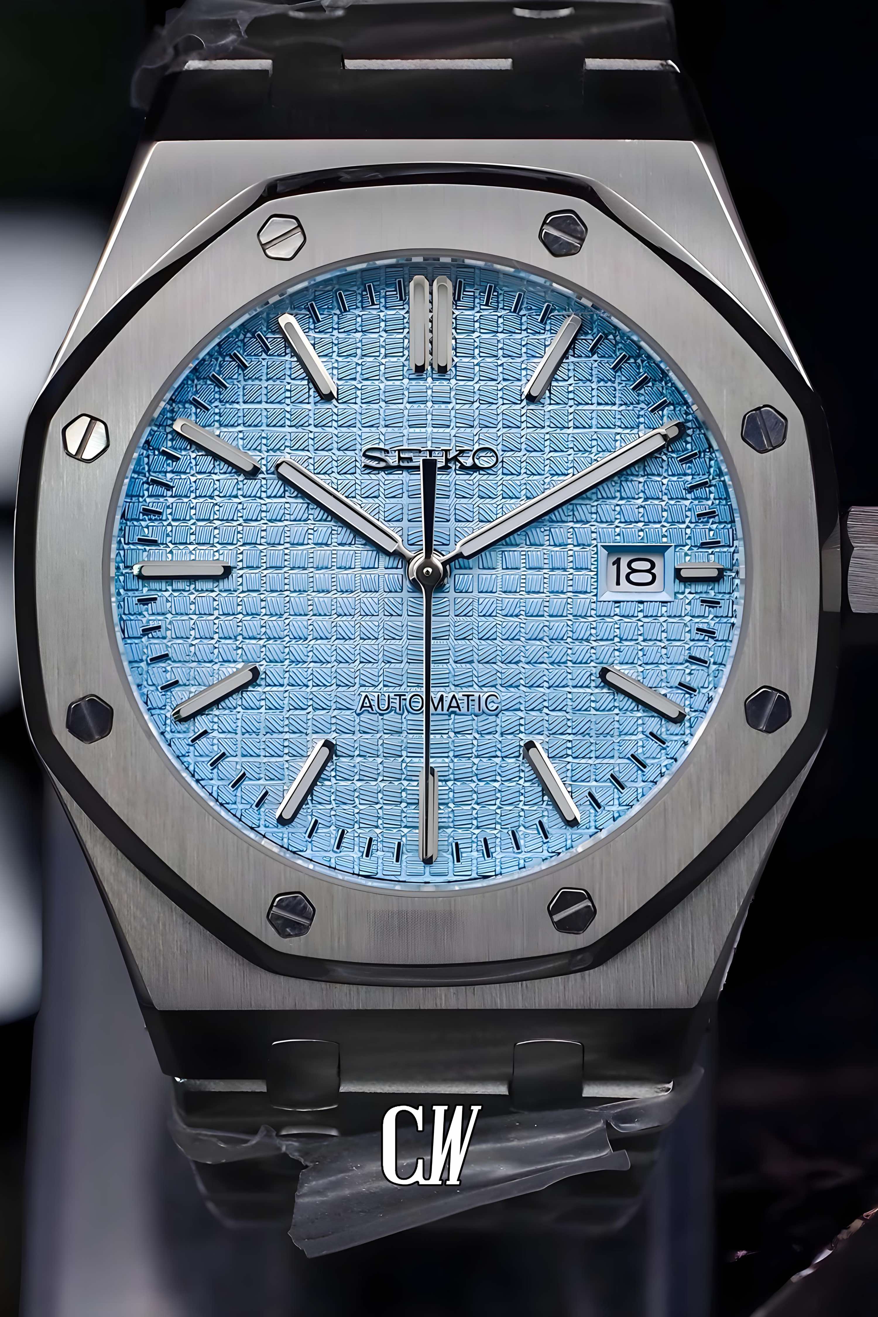 Mod Royal Seikoak automatic watch 'ice blue' - Circa Watch Labs