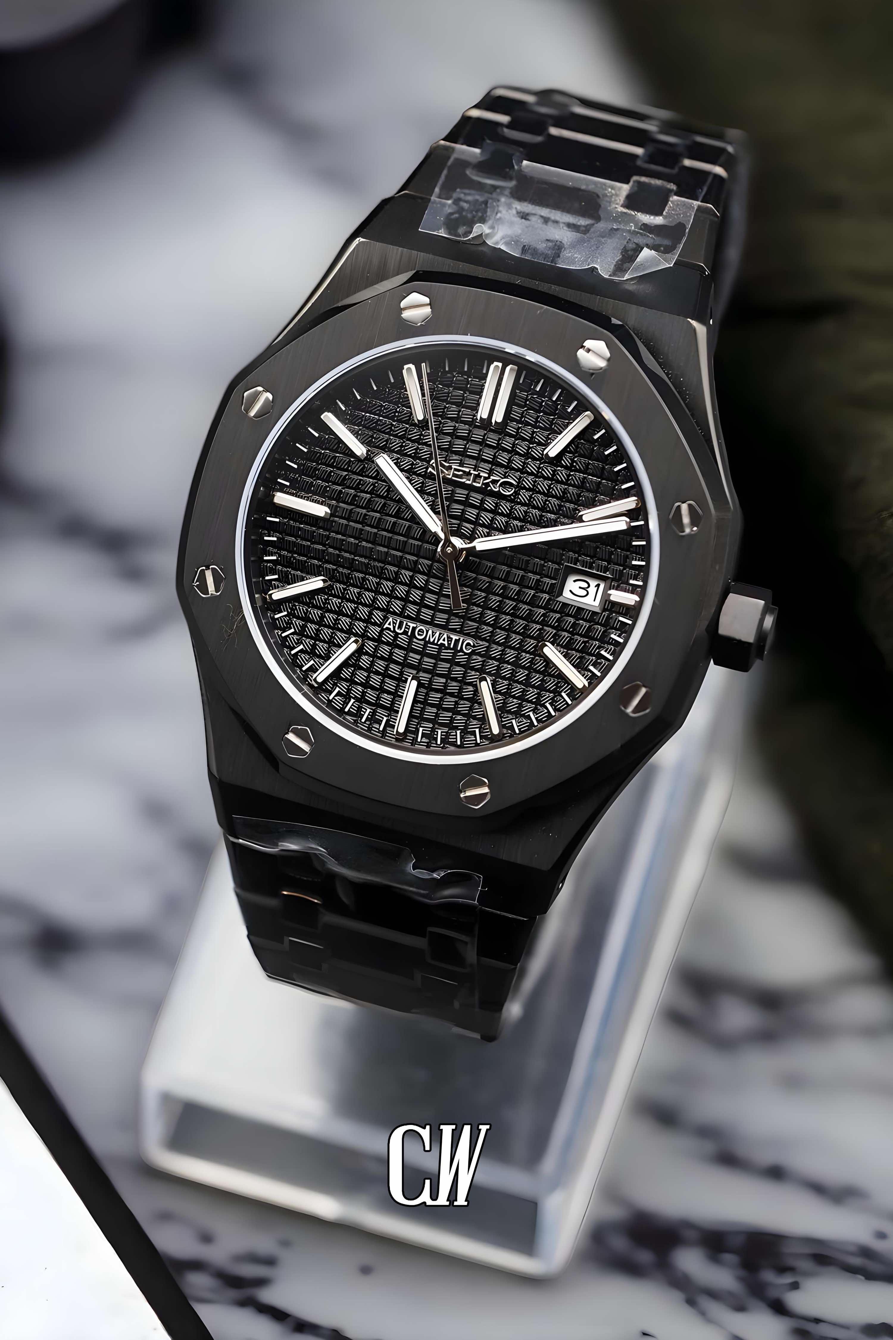 Mod Royal Seikoak watch 'Triple black' - Circa Watch Labs