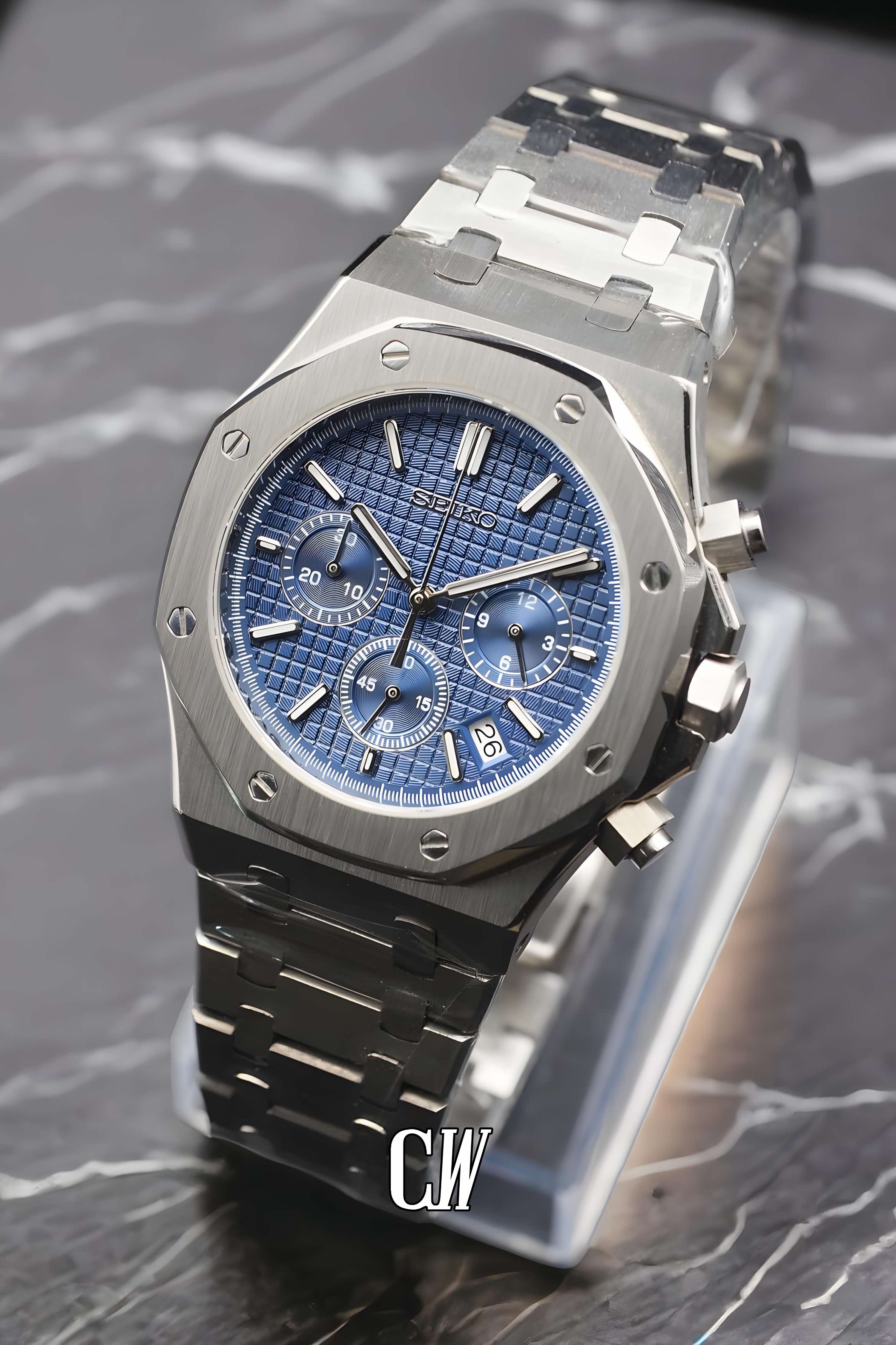 Mod Royal Seikoak chronograph blue watch - Circa Watch Labs