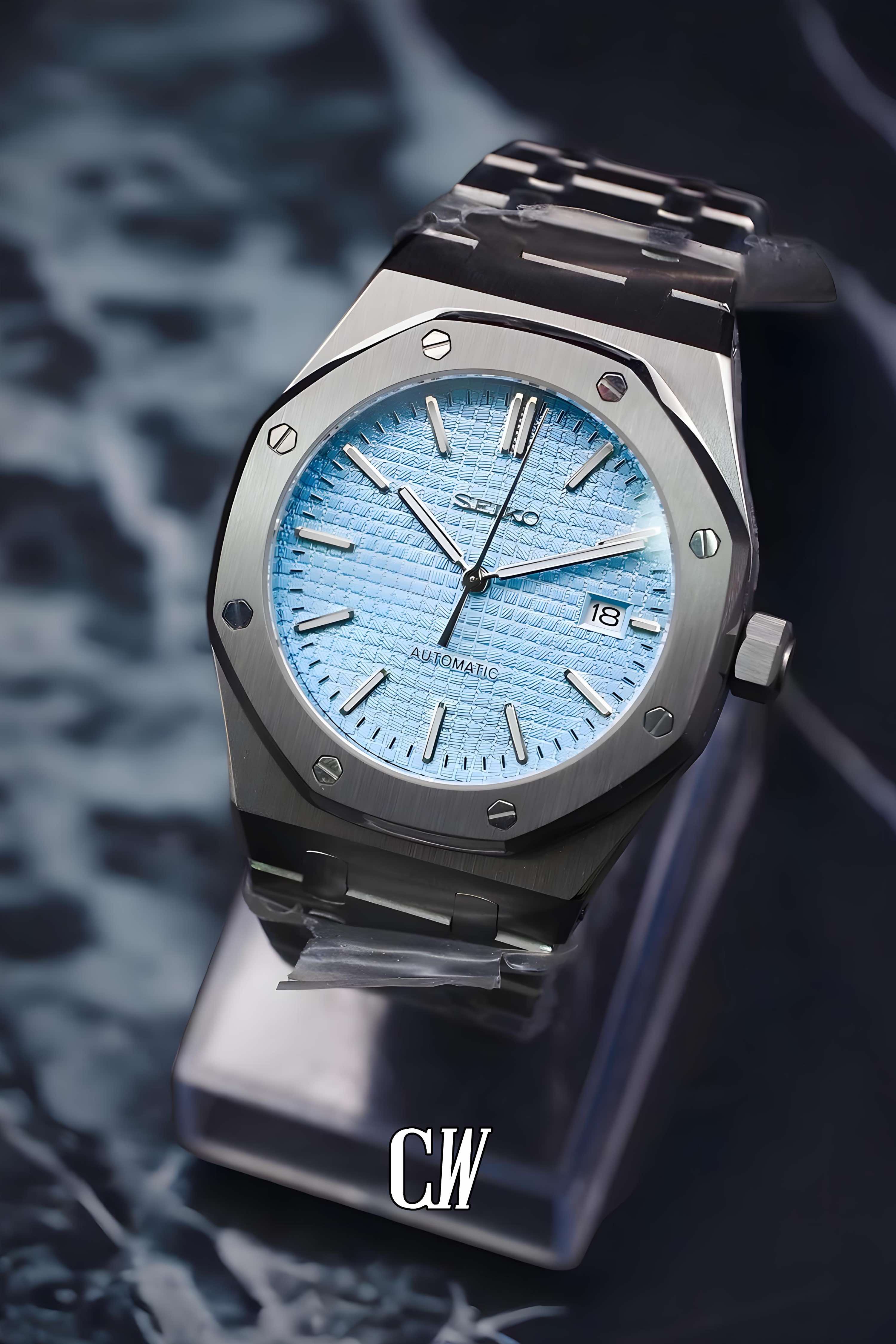 Mod Royal Seikoak automatic watch 'ice blue' - Circa Watch Labs