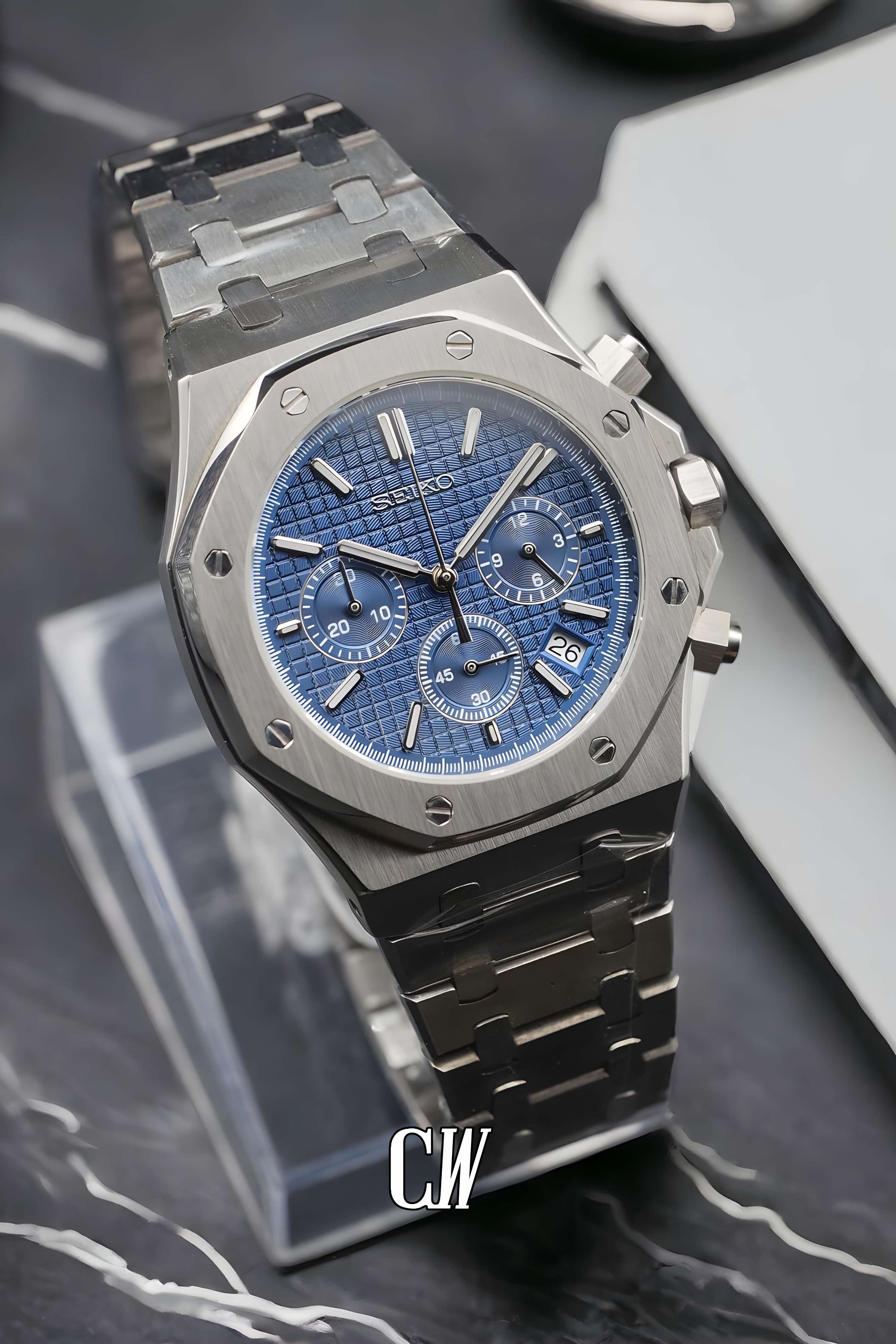 Mod Royal Seikoak chronograph blue watch - Circa Watch Labs