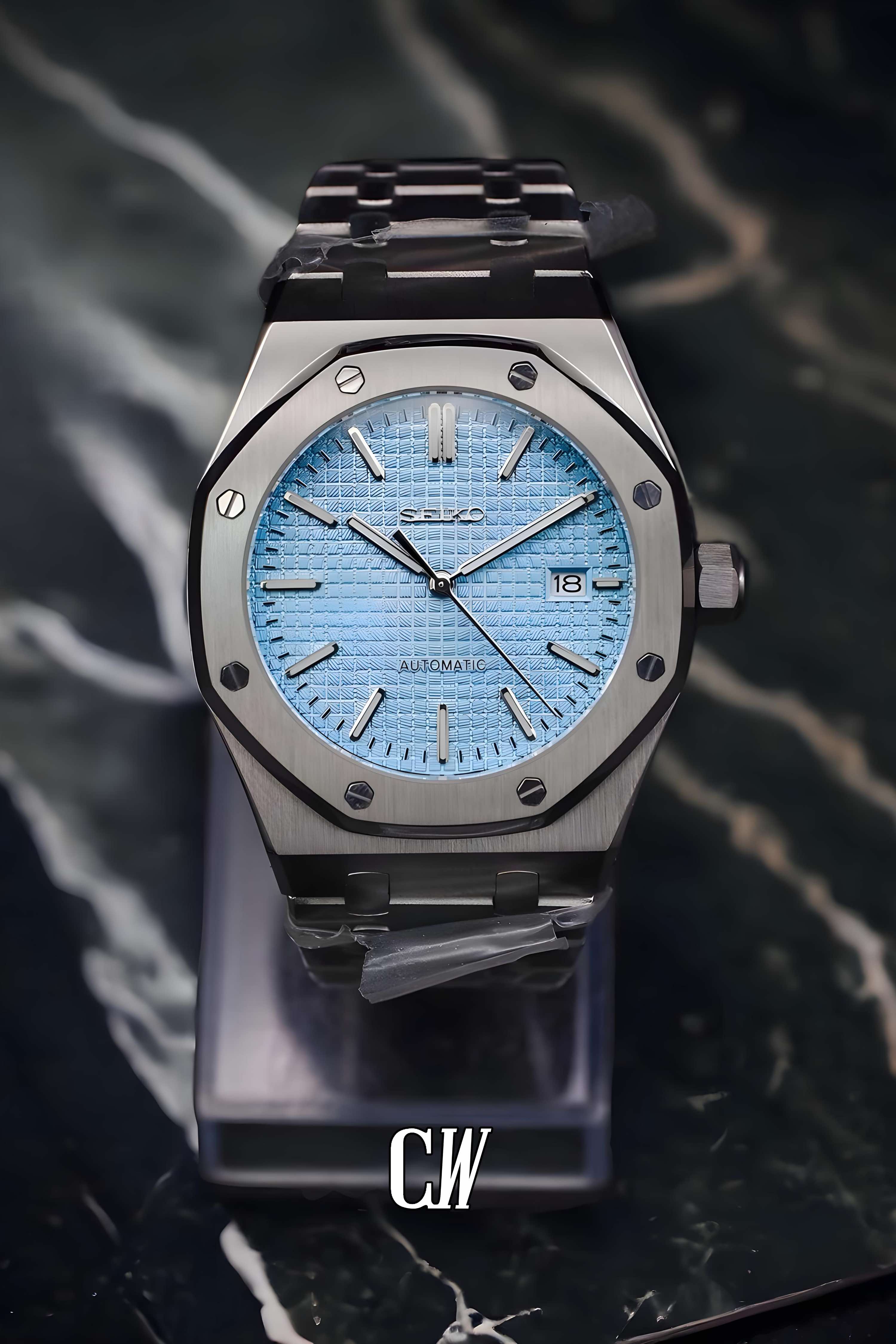 Mod Royal Seikoak automatic watch 'ice blue' - Circa Watch Labs