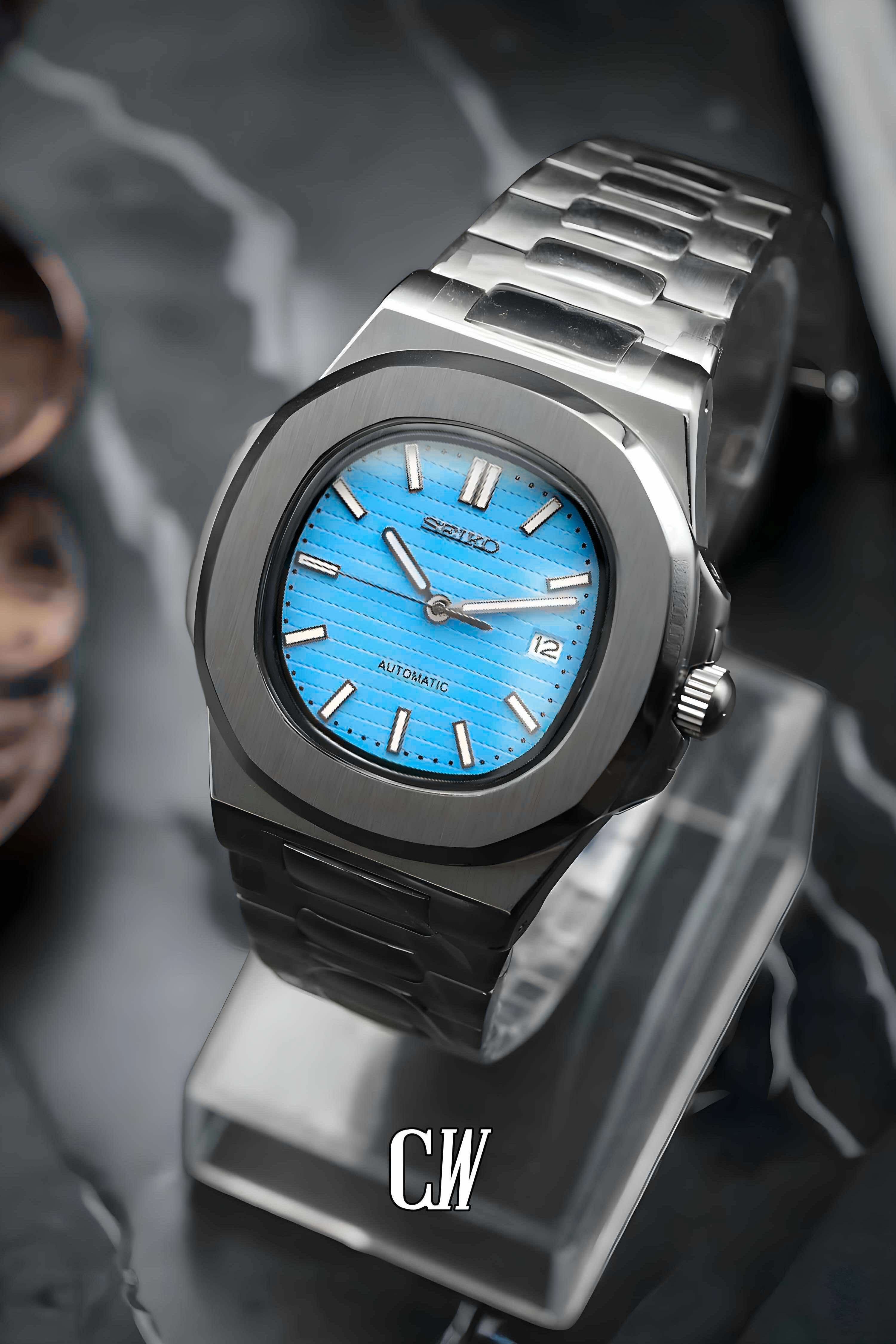 Seikonautilus mod watch baby blue - Circa Watch Labs