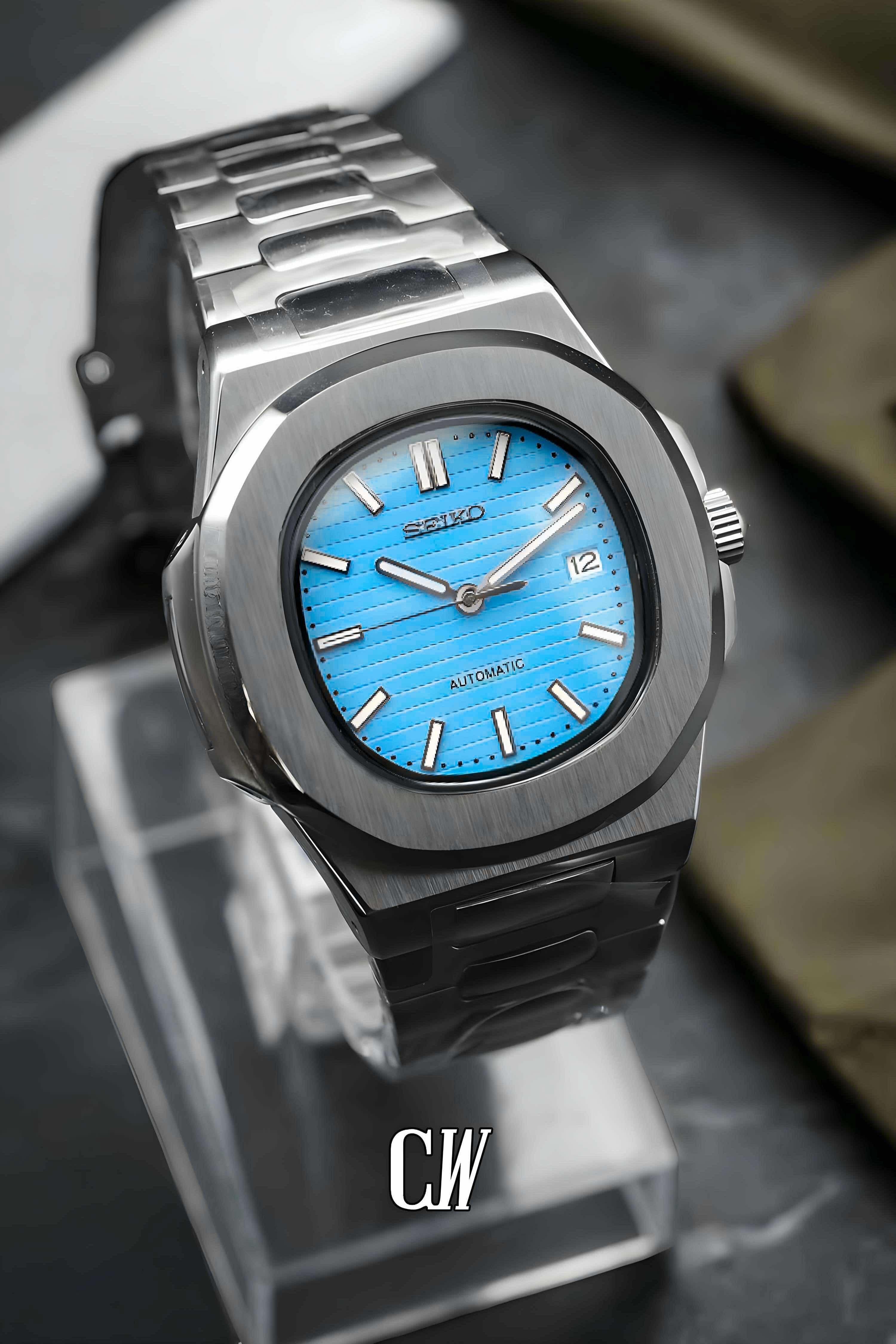 Seikonautilus mod watch baby blue - Circa Watch Labs