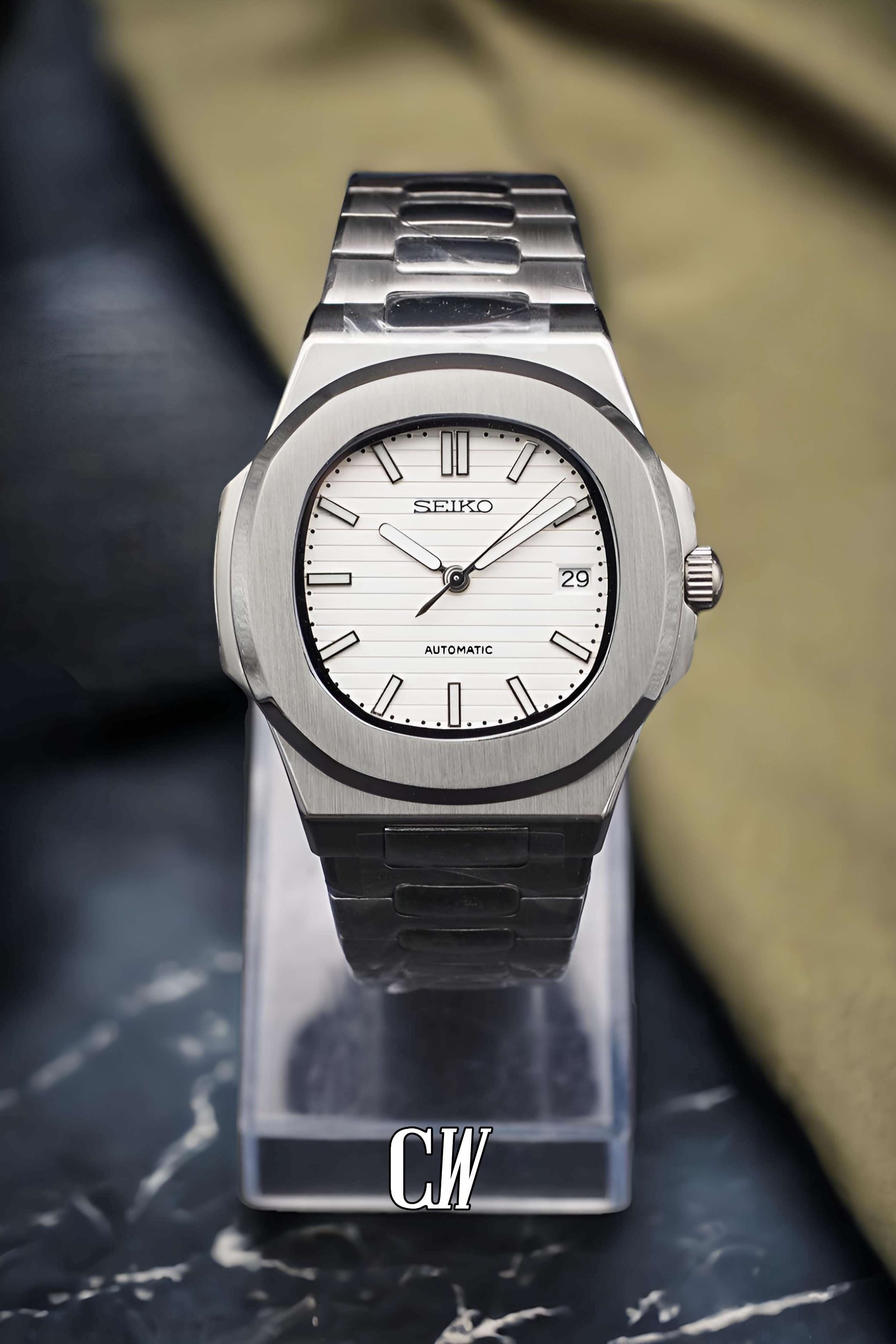 Seikonautilus mod watch white - Circa Watch Labs