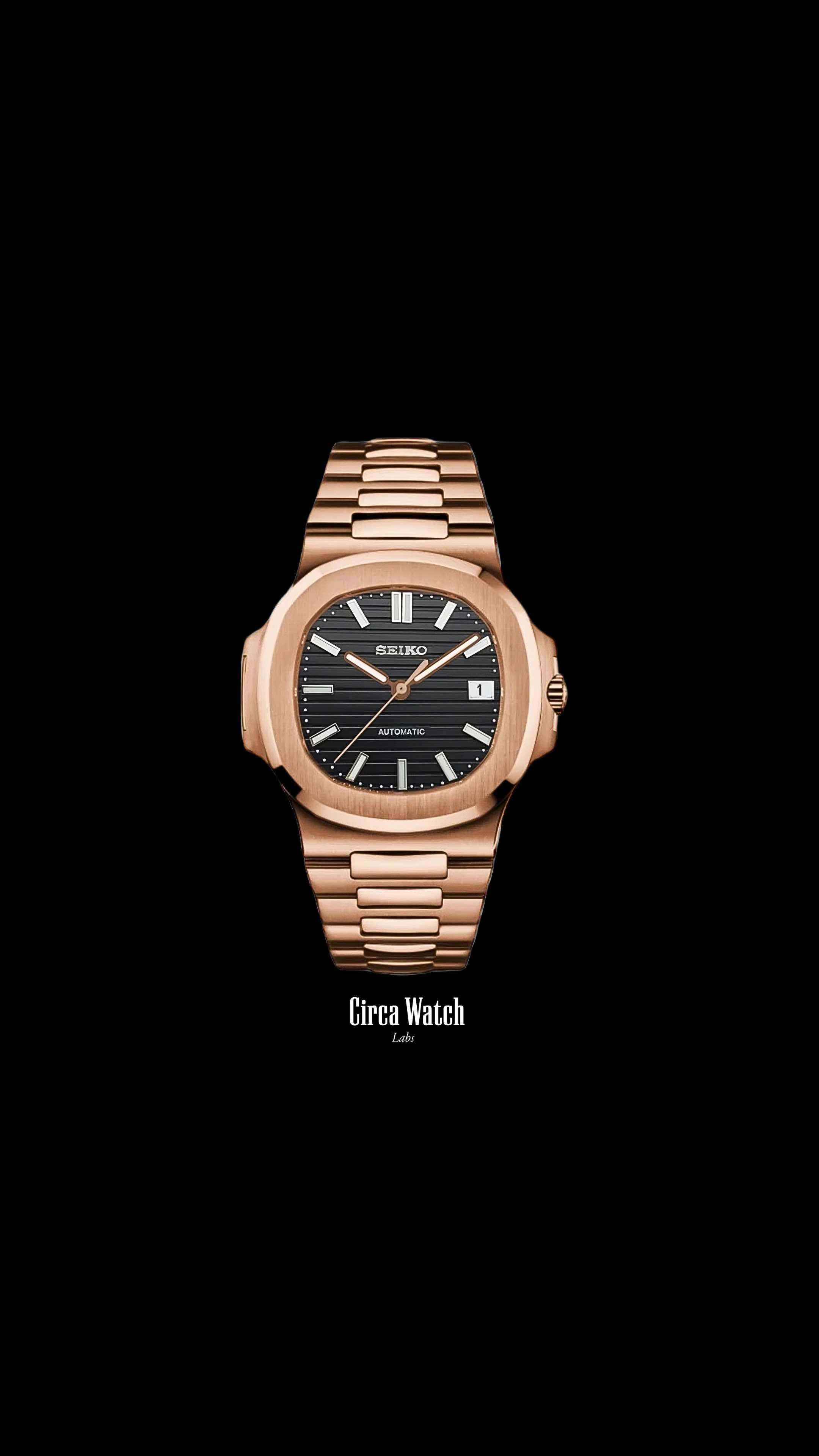 Seikonautilus mod watch rose gold black