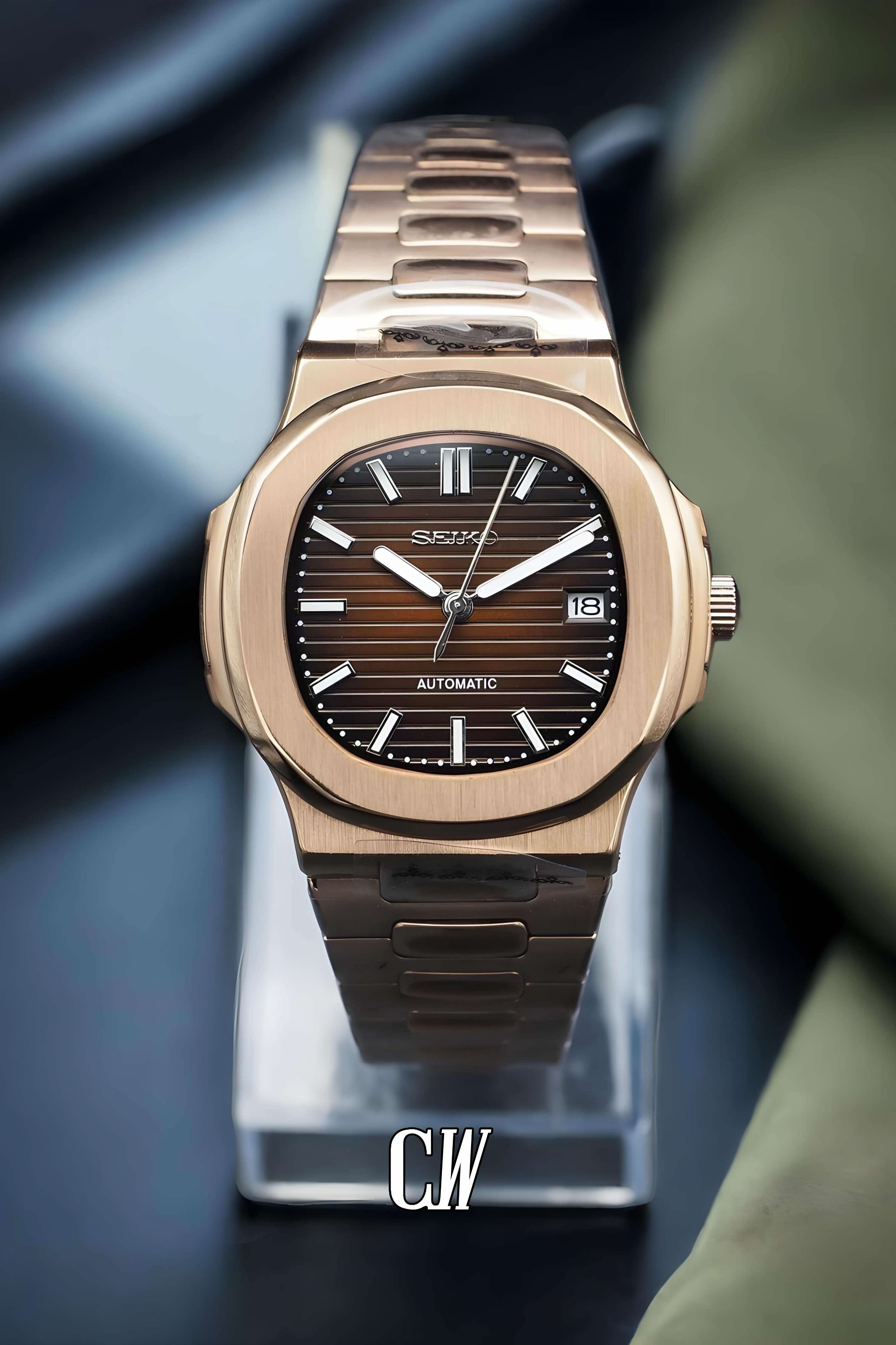 Seikonautilus mod watch rose gold brown