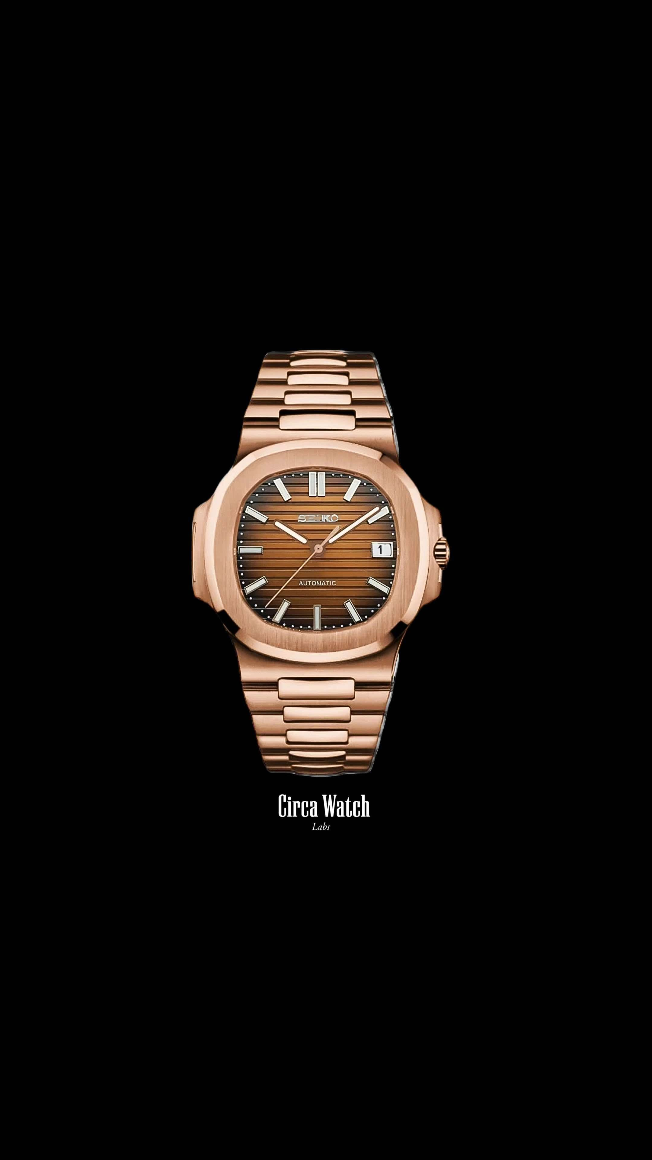 Seikonautilus mod watch rose gold brown