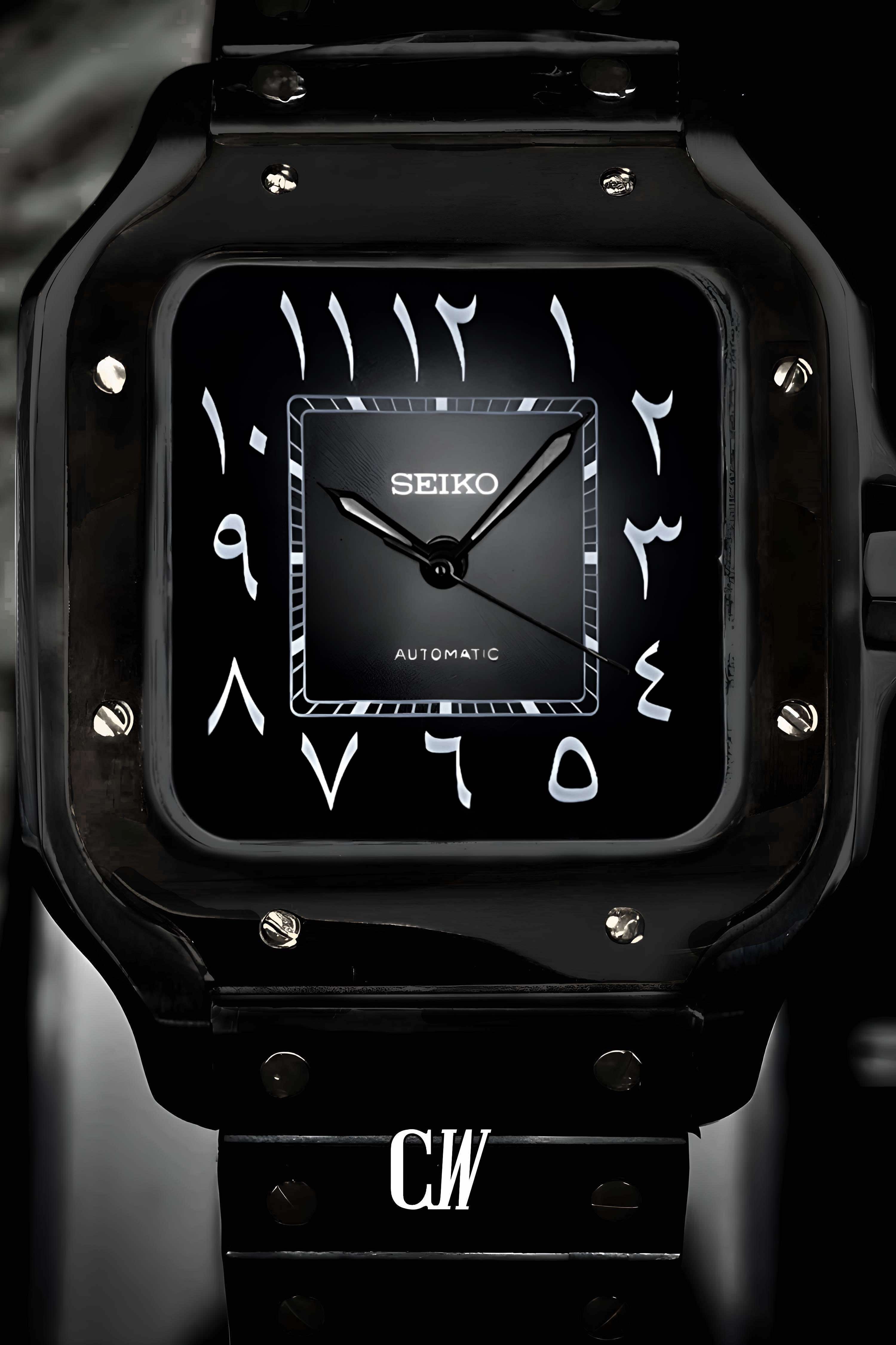 Santeiko Mod Santos style watch triple black arabic