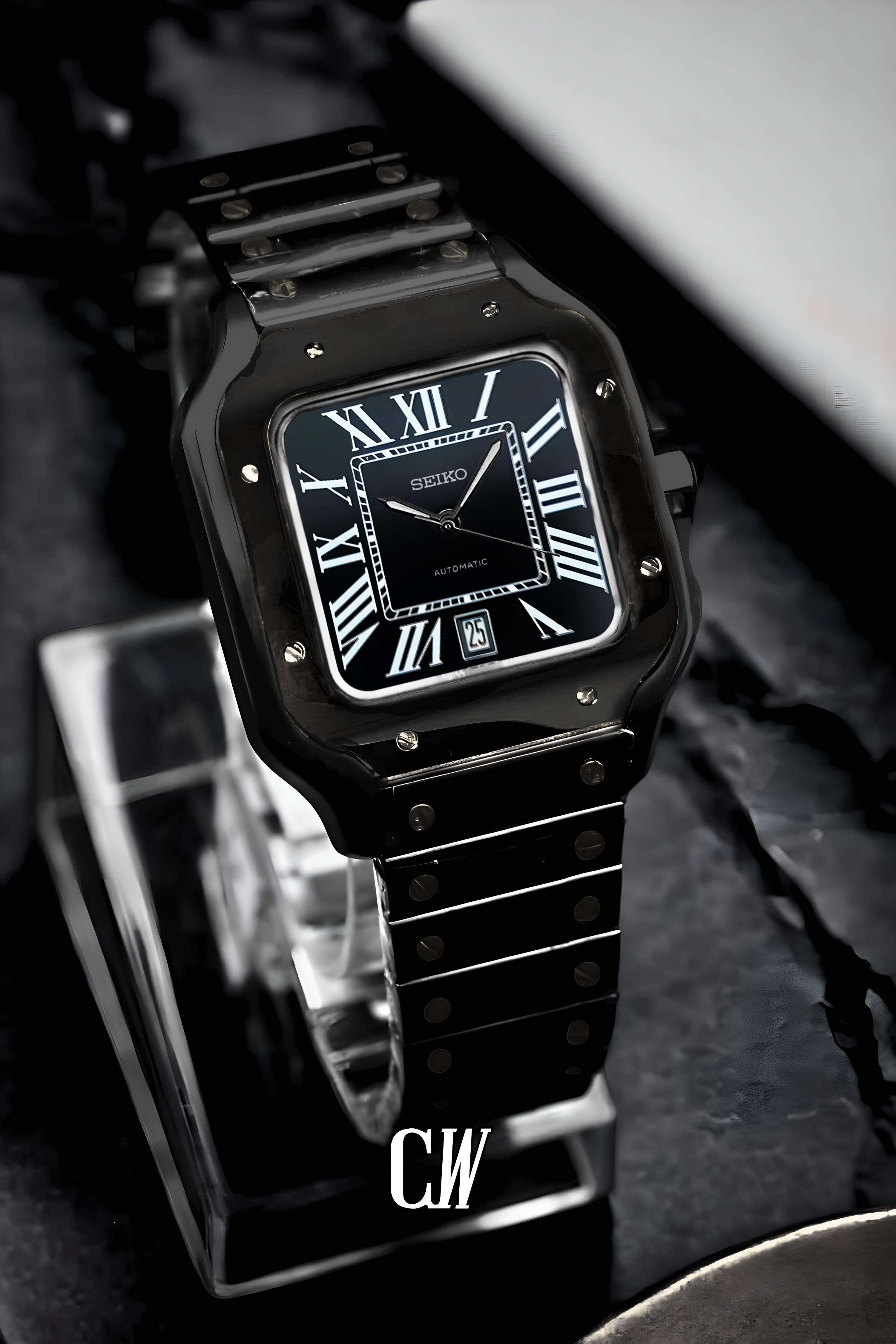 Santeiko Mod Santos style watch triple black - Circa Watch Labs