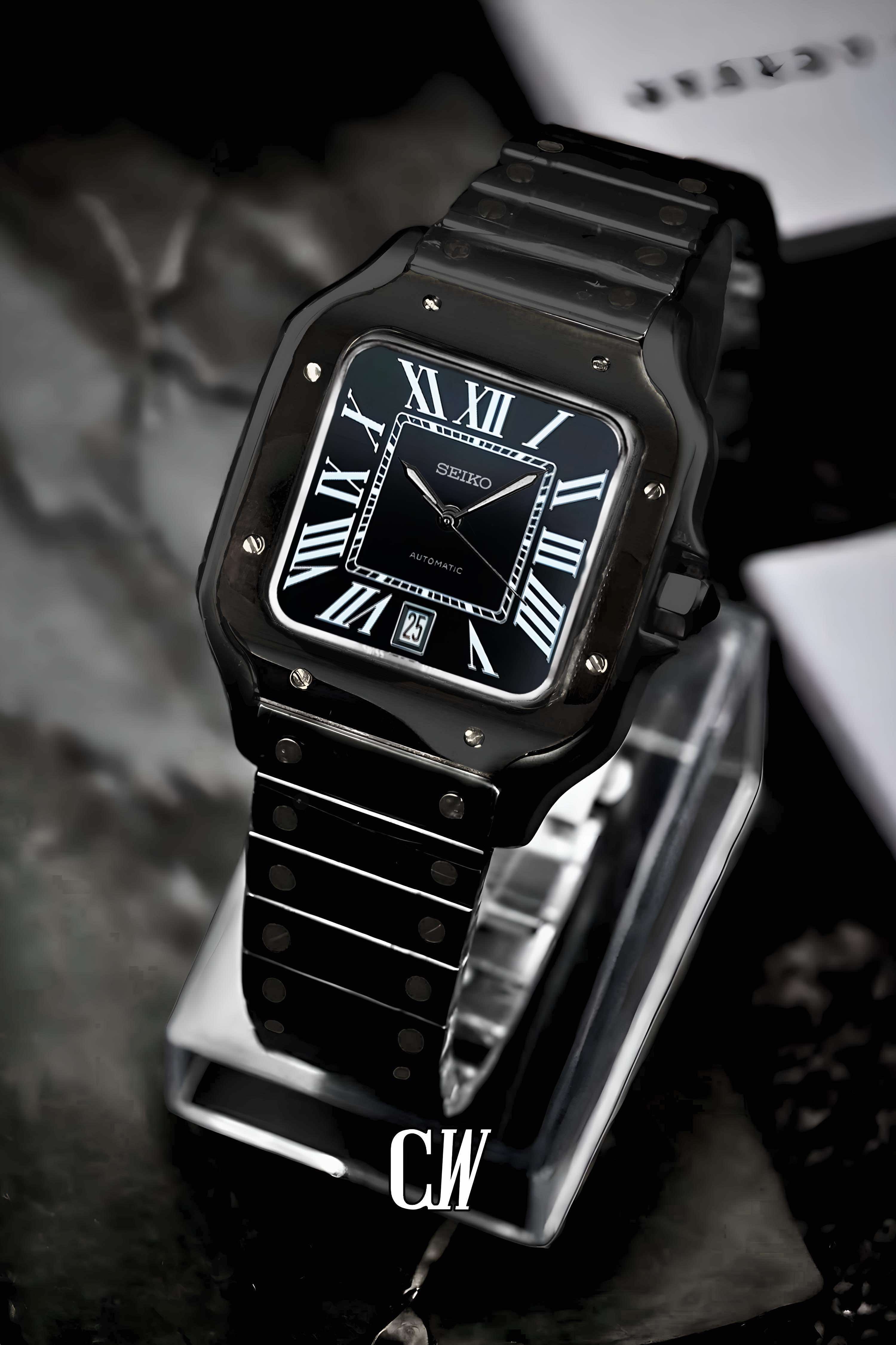 Santeiko Mod Santos style watch triple black - Circa Watch Labs