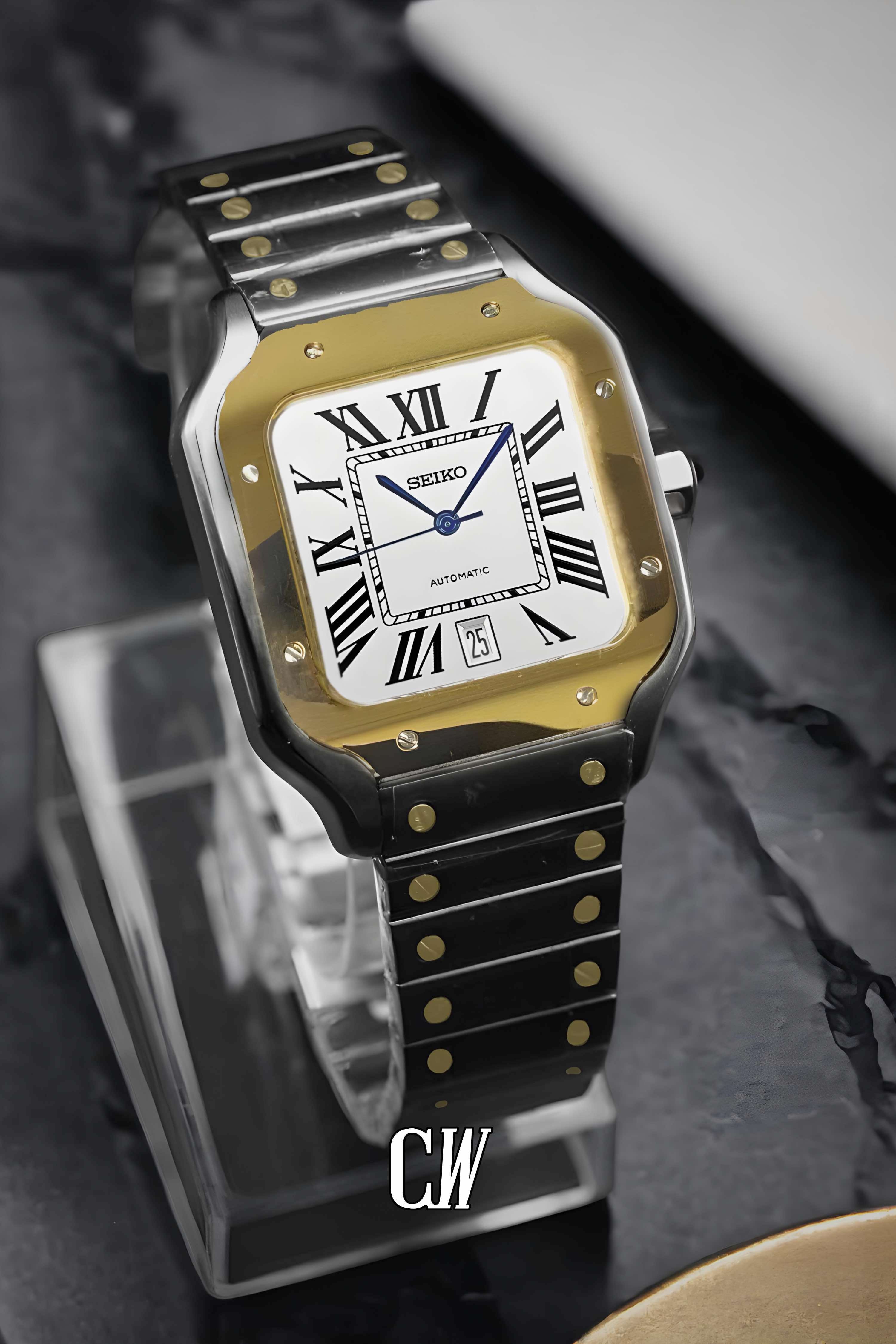 Santeiko Mod Santos style watch two tone gold - Circa Watch Labs