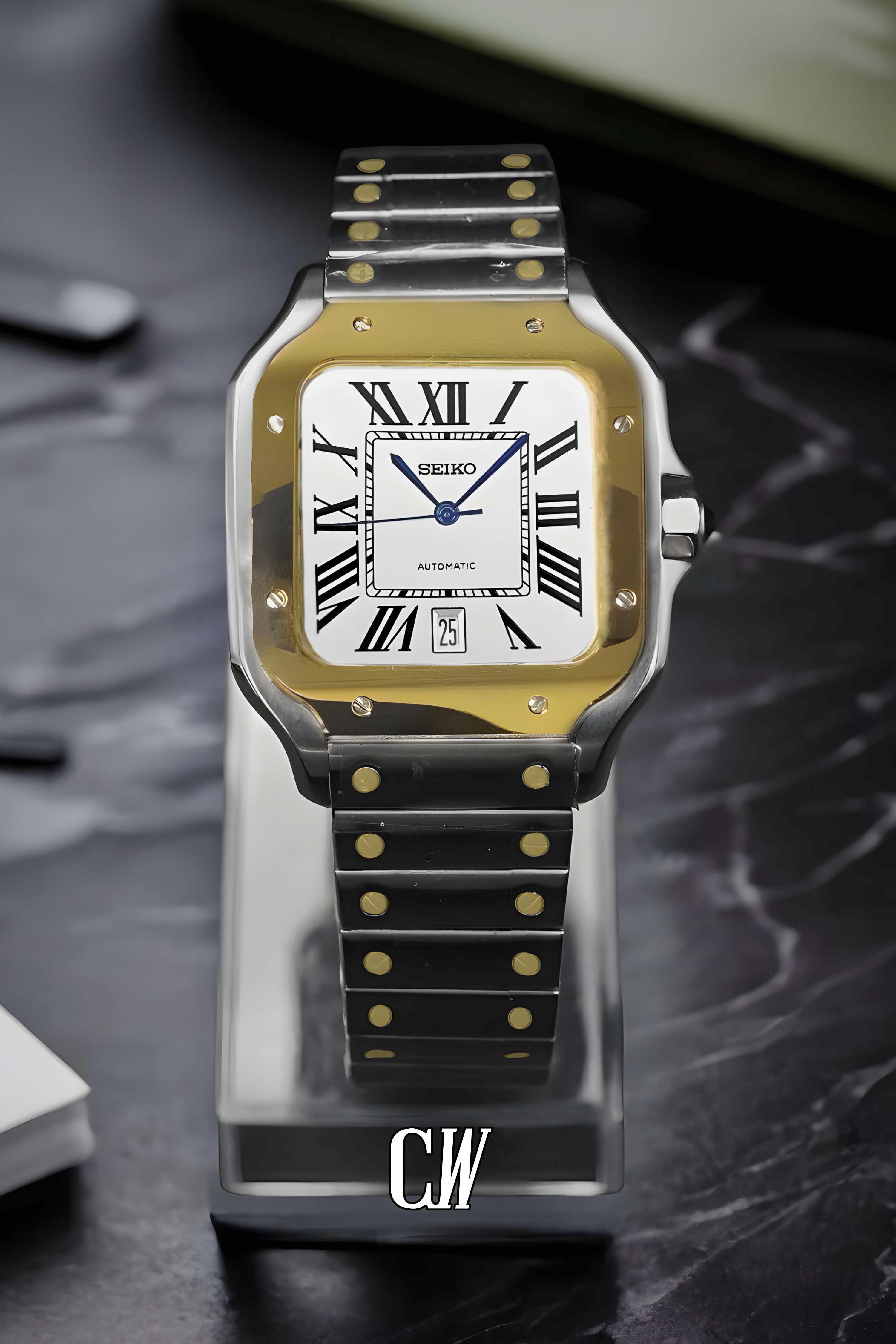 Santeiko Mod Santos style watch two tone gold