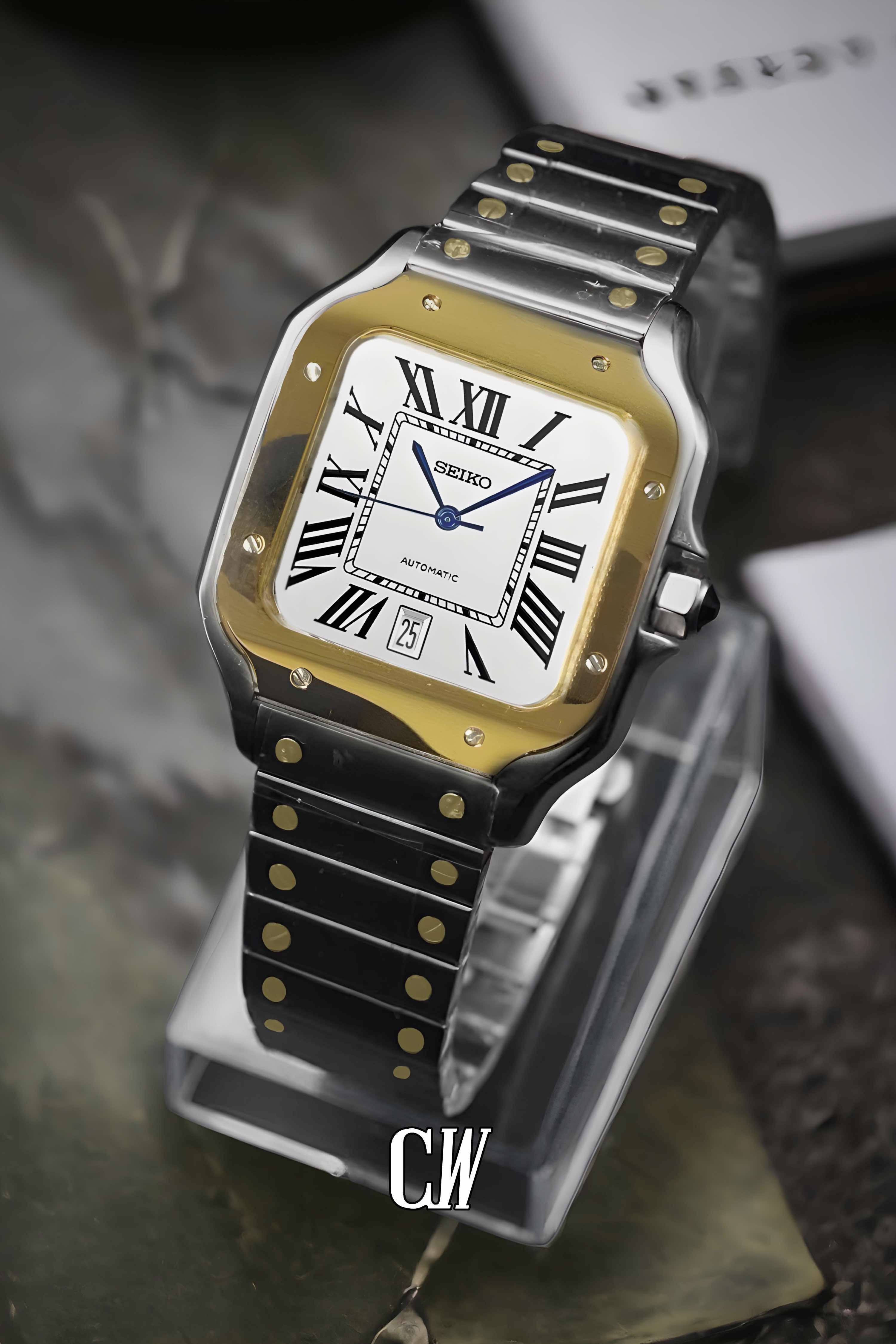 Santeiko Mod Santos style watch two tone gold - Circa Watch Labs