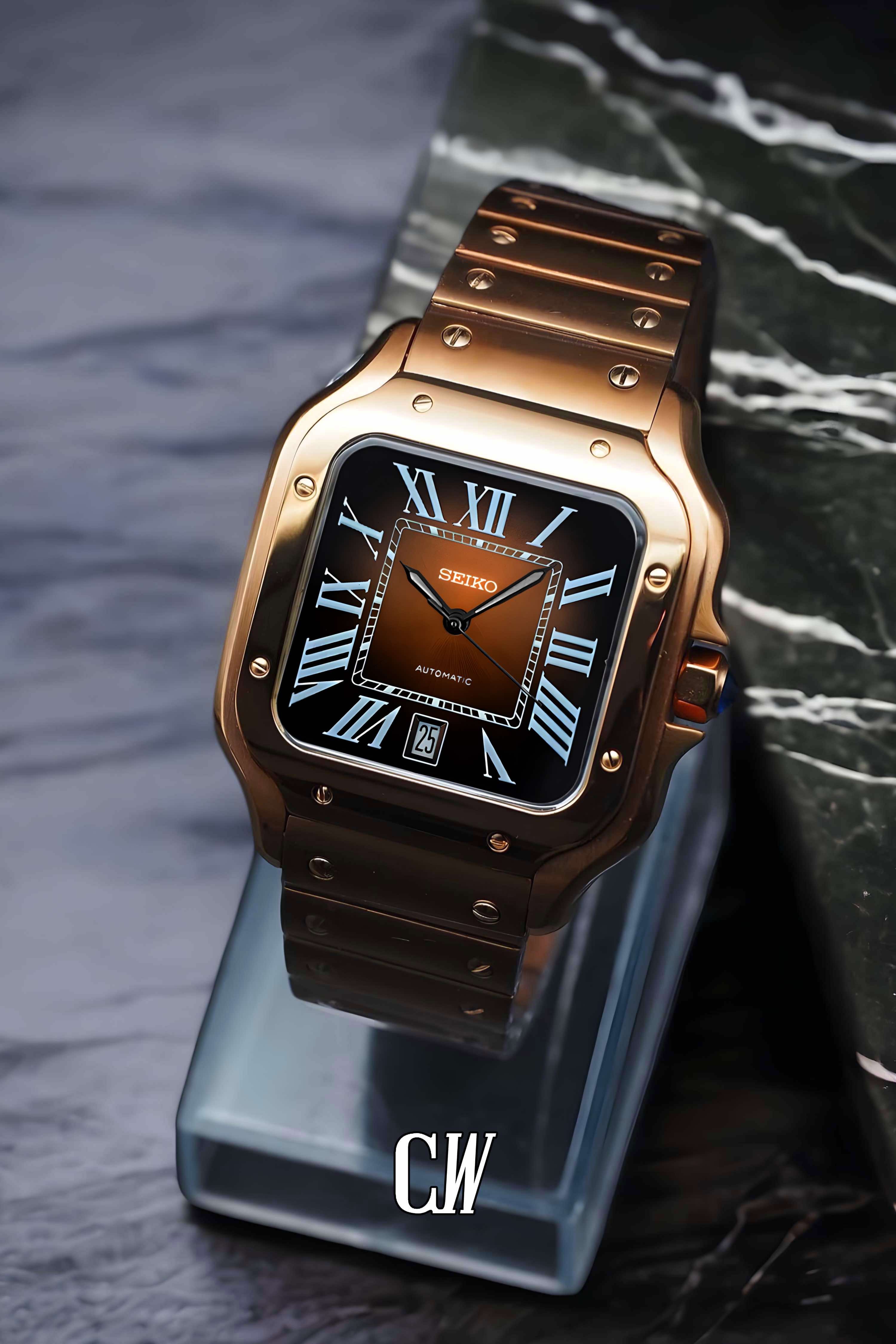 Santeiko Mod Santos style watch brown rose gold - Circa Watch Labs