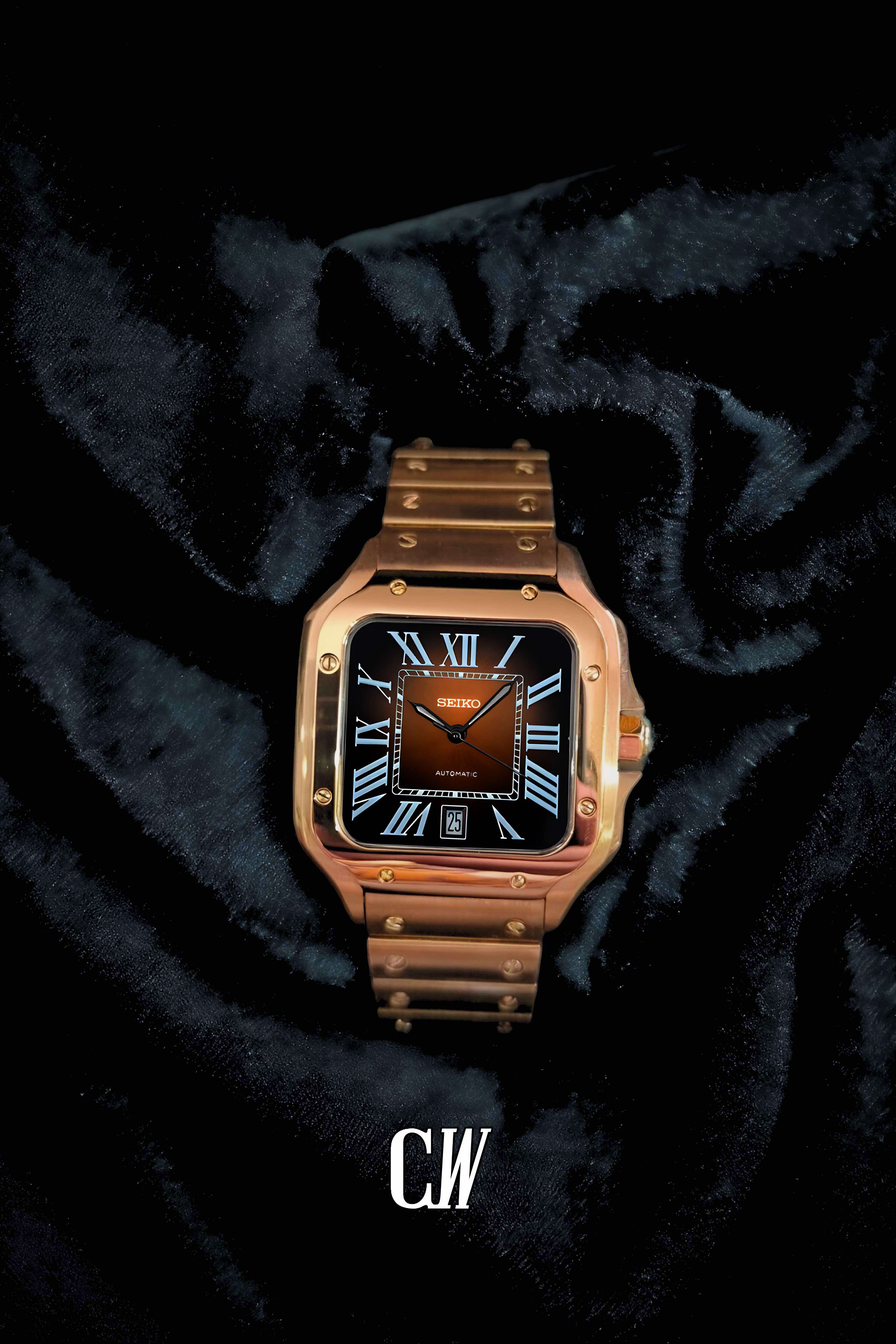 Santeiko Mod Santos style watch brown rose gold - Circa Watch Labs