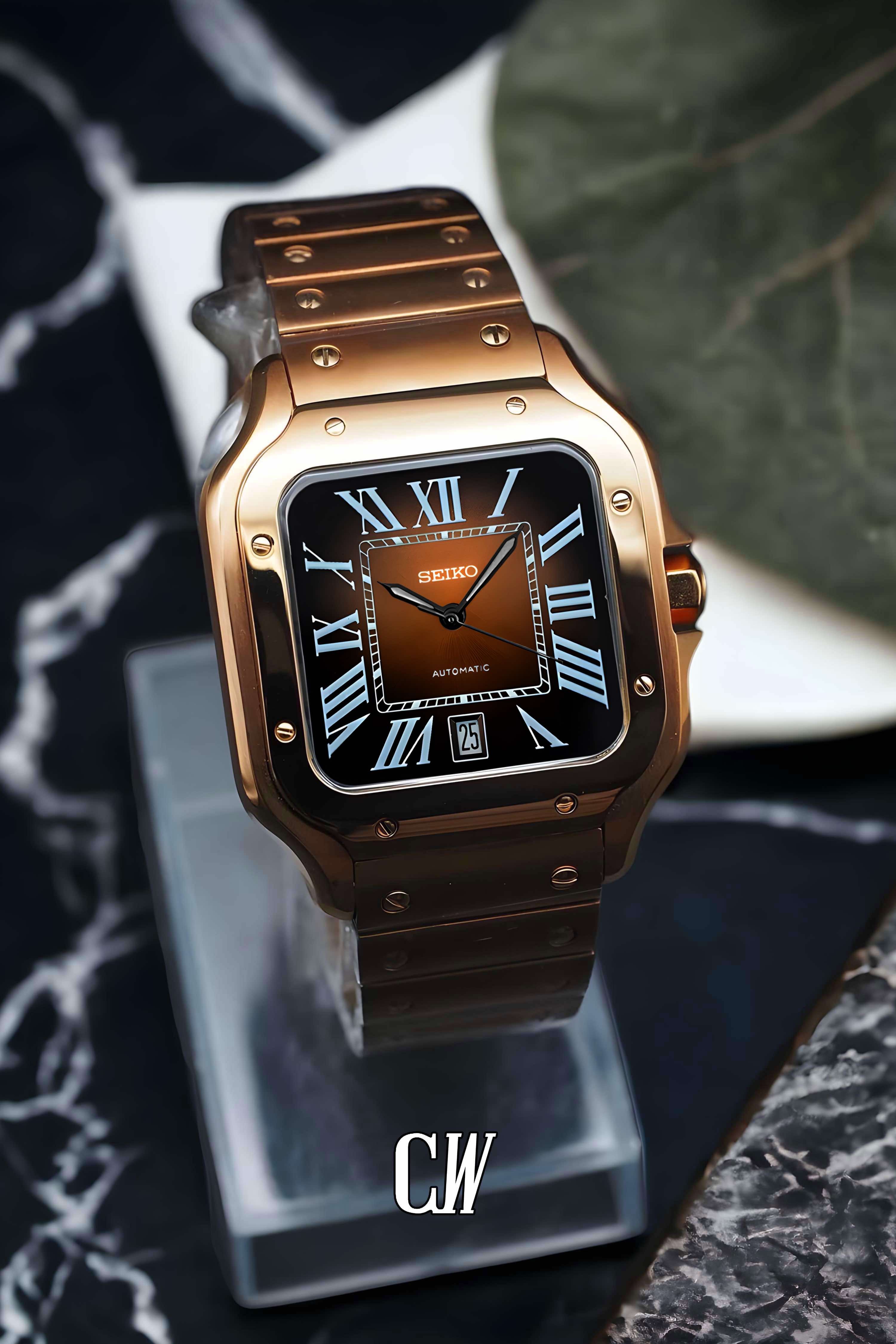 Santeiko Mod Santos style watch brown rose gold - Circa Watch Labs