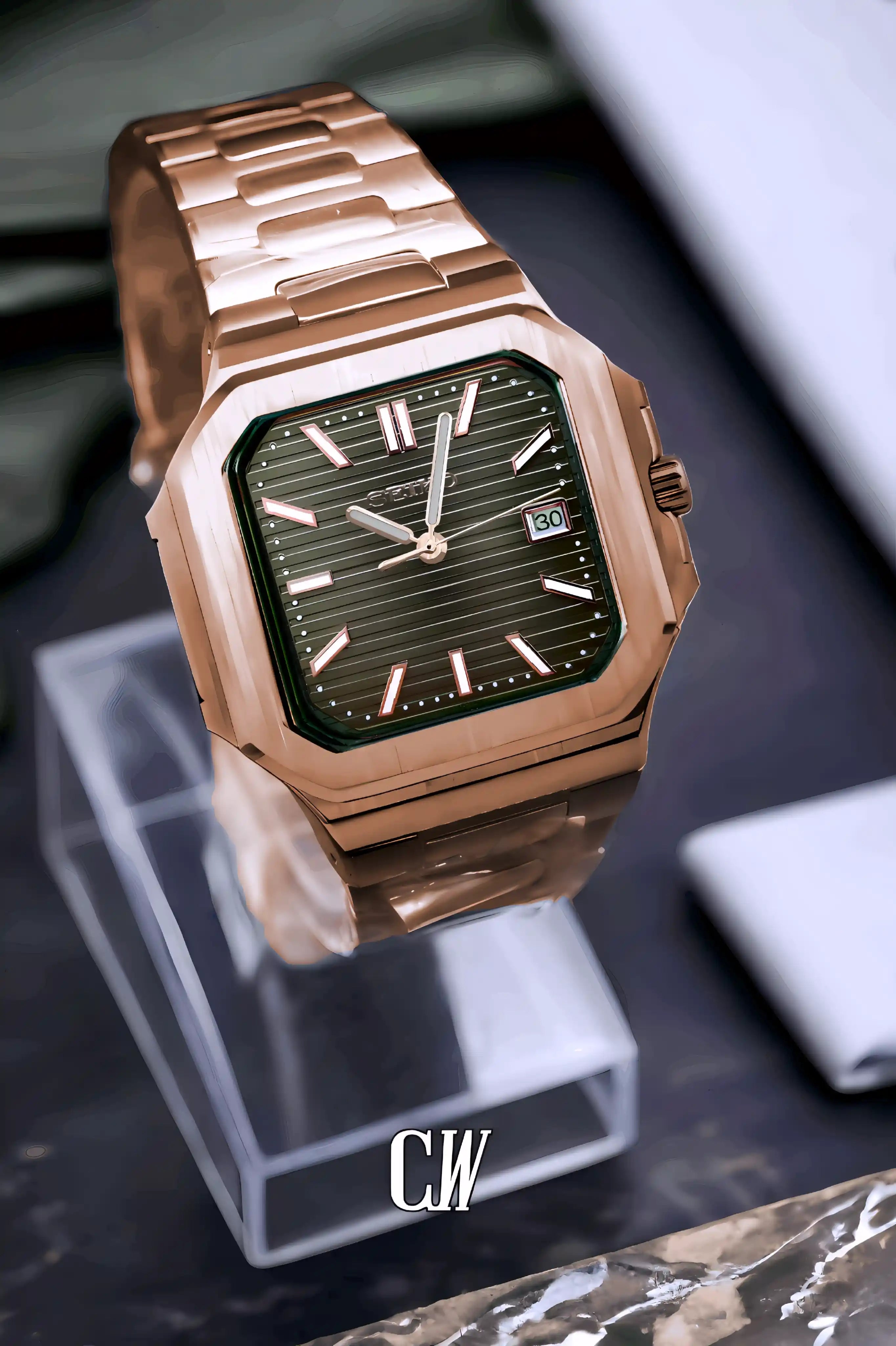 Seikocubitus mod watch rose gold olive green