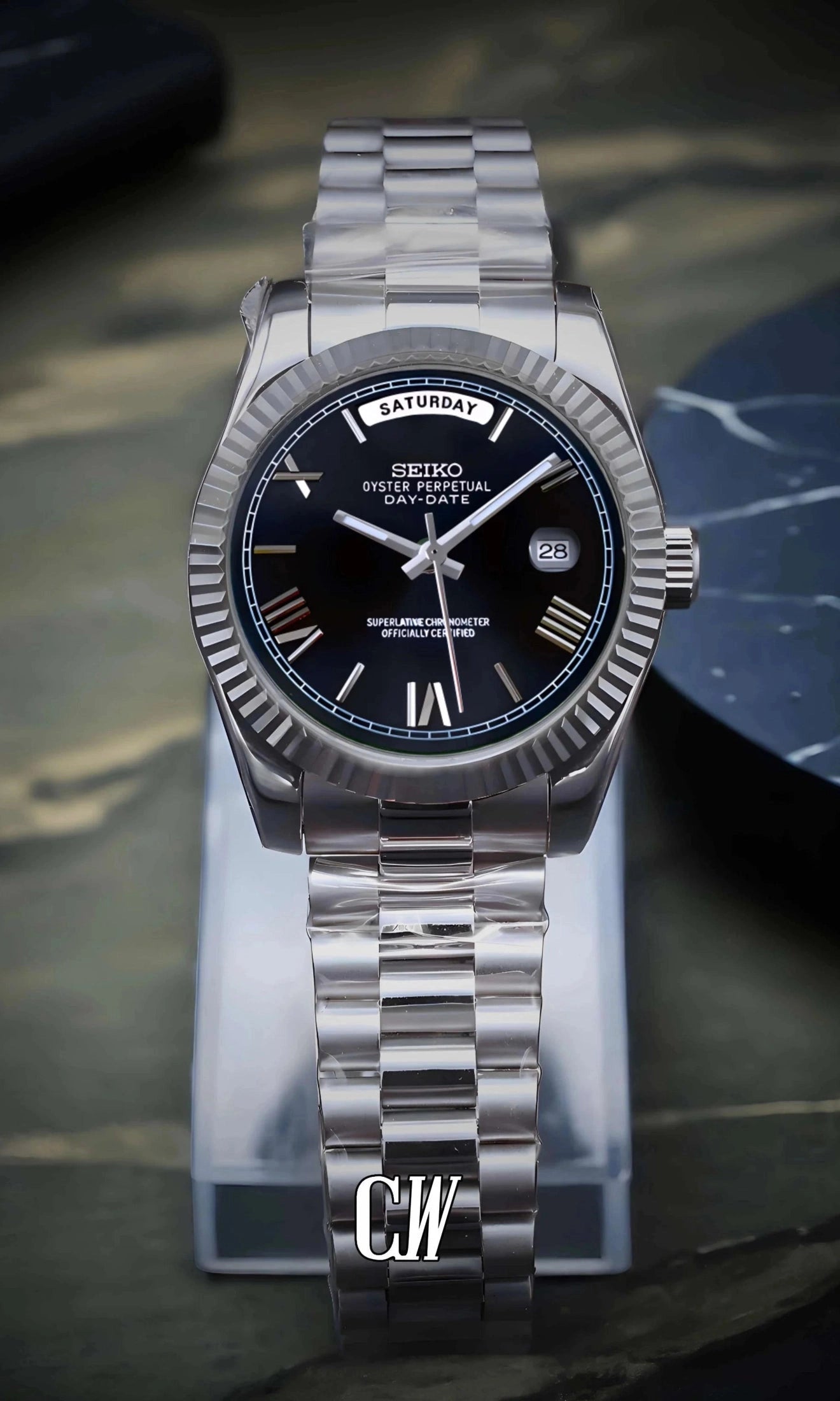 Daydate mod black roman numeral automatic watch-Circa Watch Labs