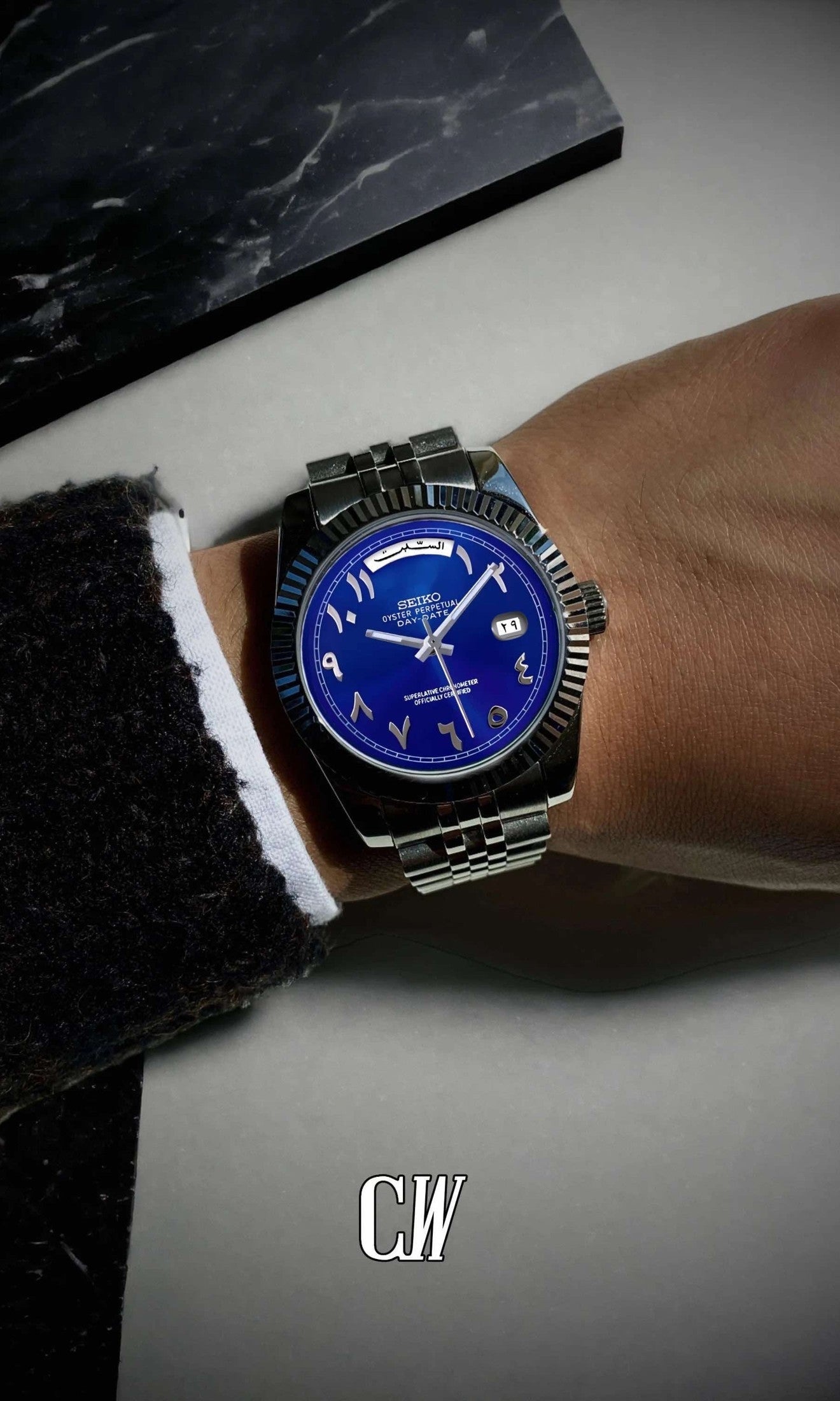 Daydate mod blue arabic automatic watch-Circa Watch Labs