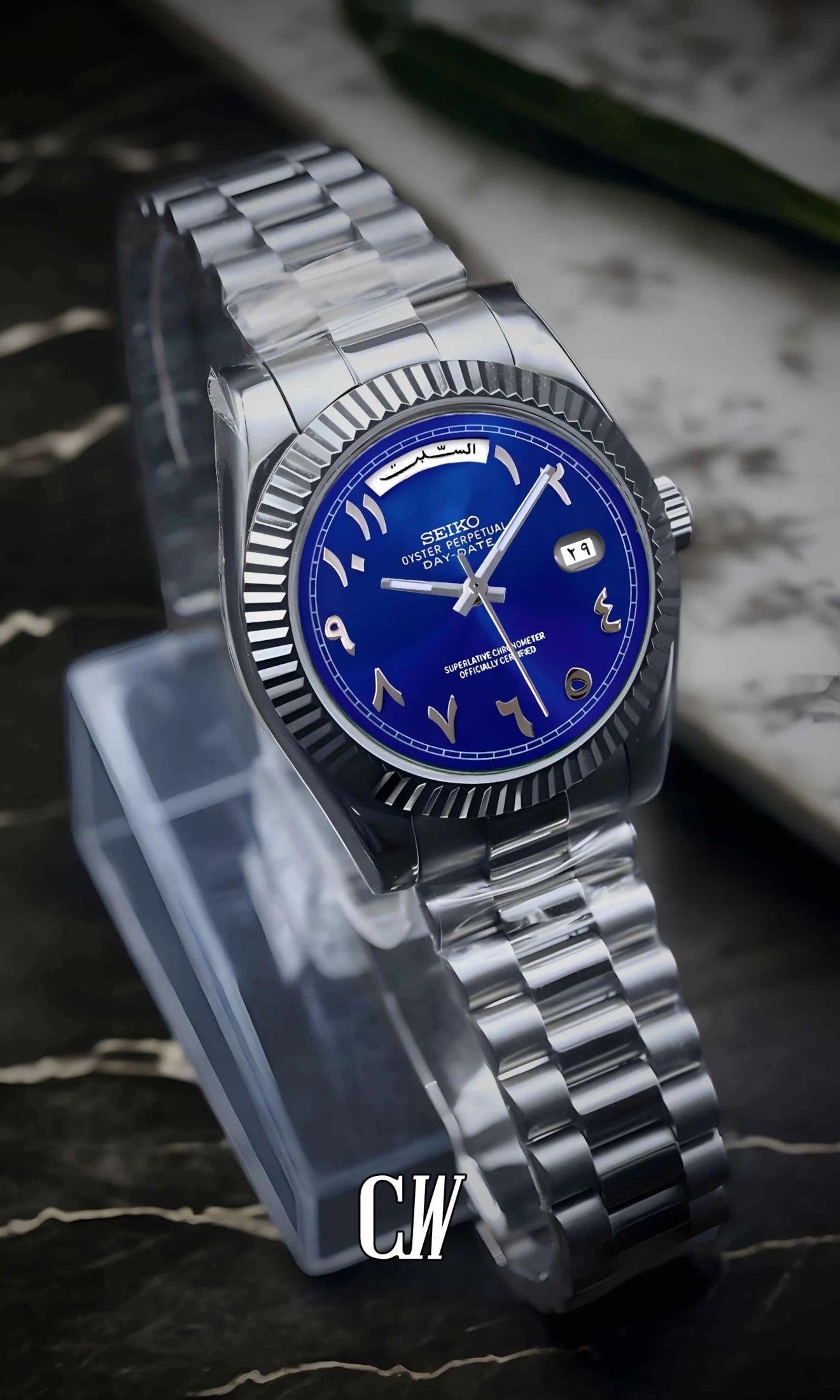 Daydate mod blue arabic automatic watch-Circa Watch Labs