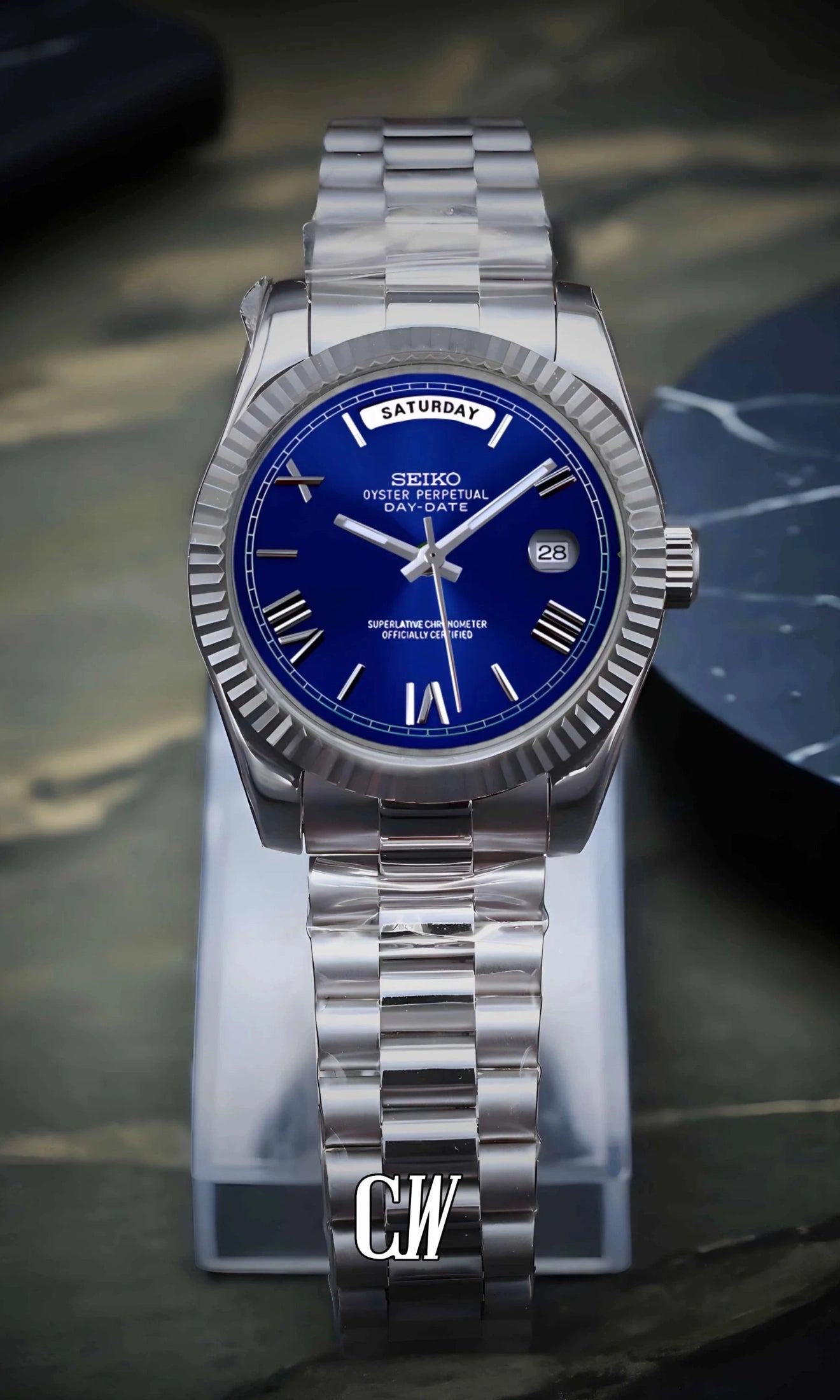 Daydate mod blue roman numeral automatic watch-Circa Watch Labs