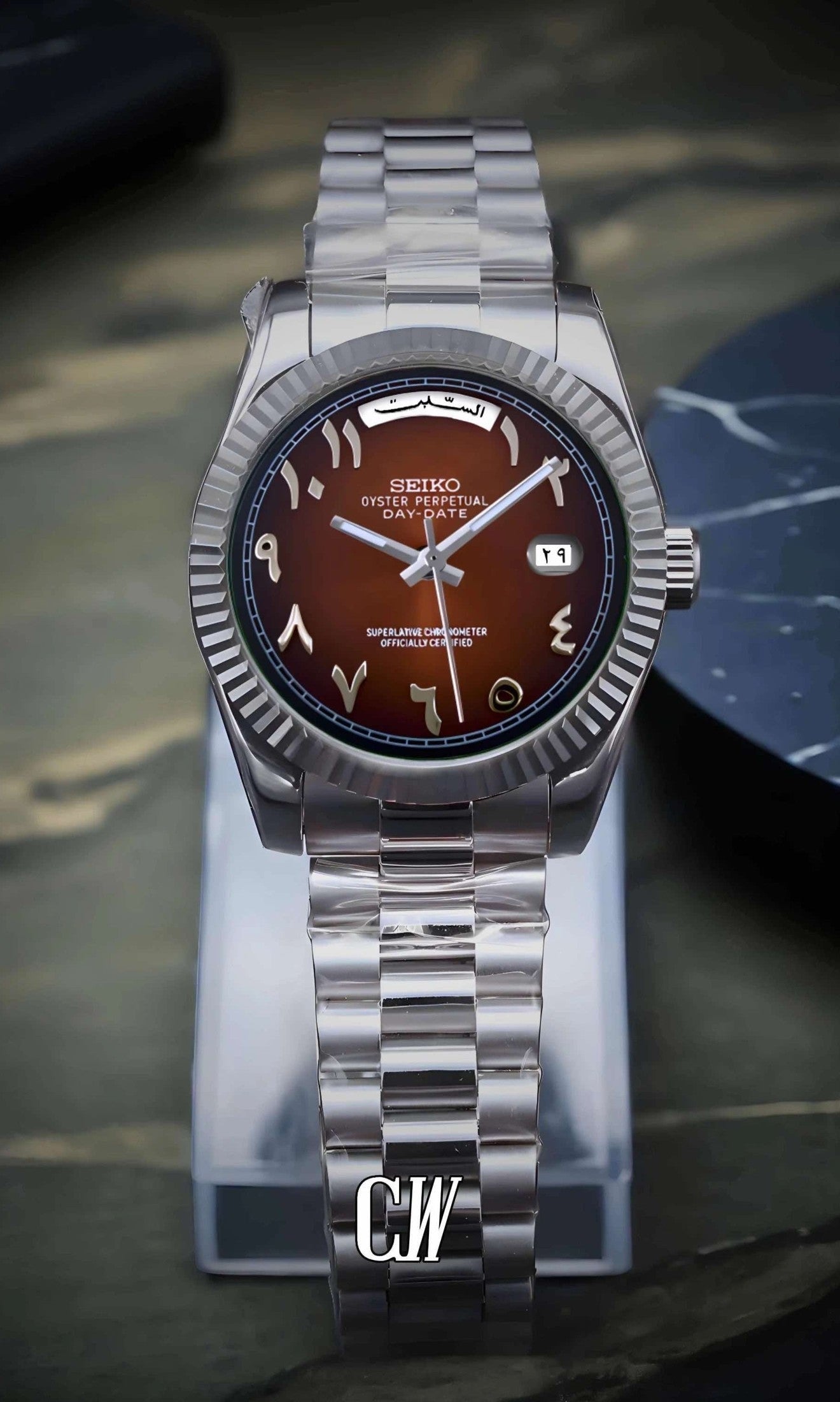 Daydate mod chocolate arabic automatic watch-Circa Watch Labs