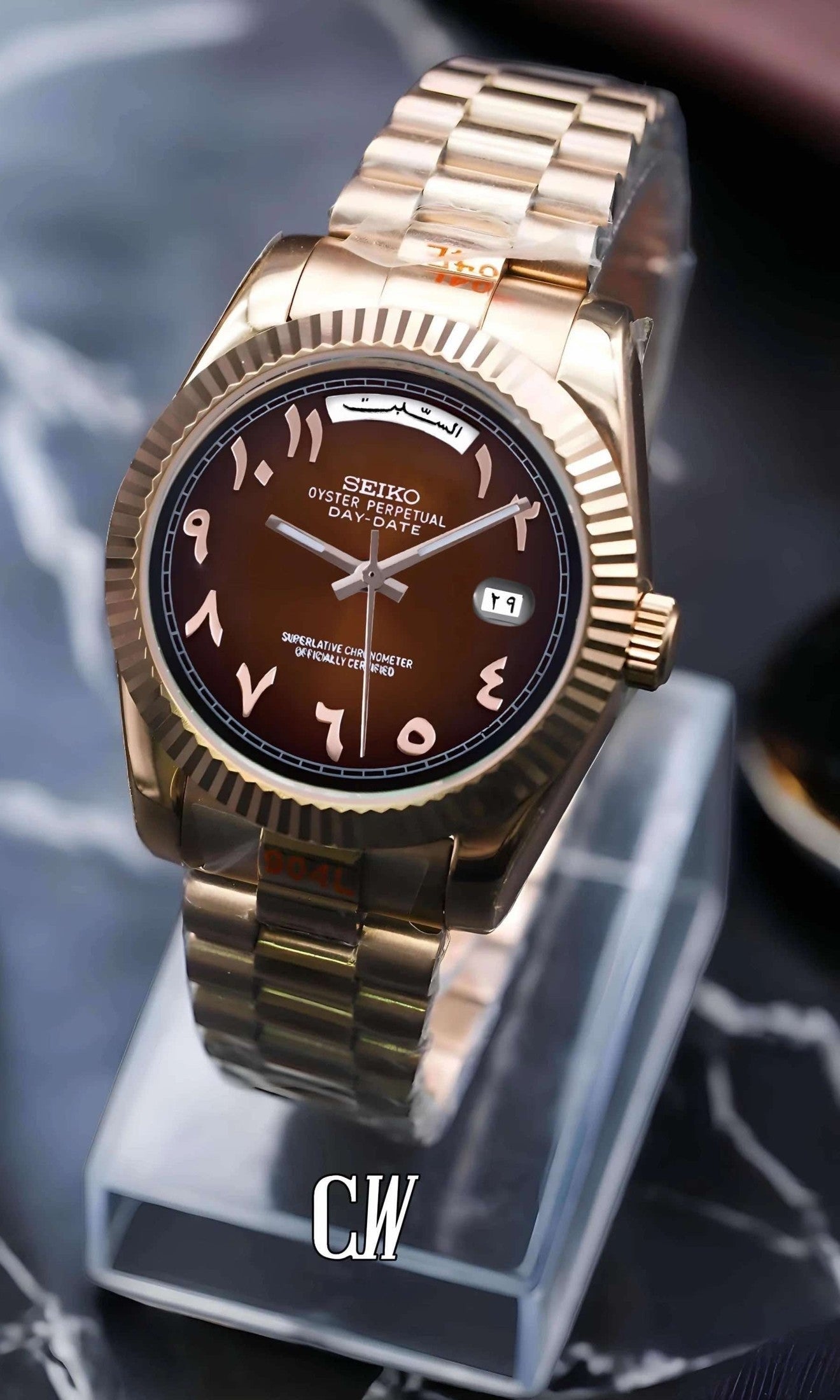 Daydate mod chocolate rose gold arabic dial automatic watch-Circa Watch Labs