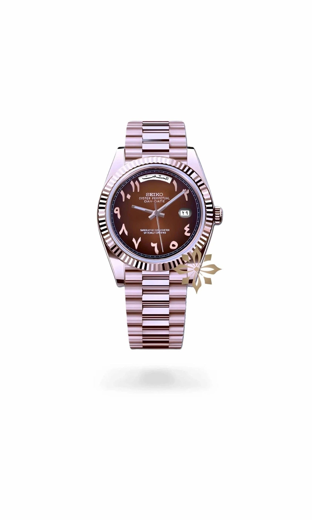 Daydate mod chocolate rose gold arabic dial automatic watch