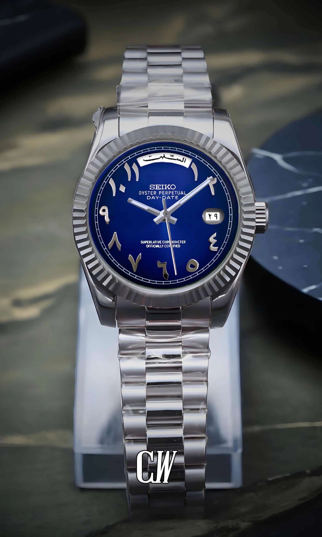 Daydate mod dark blue arabic automatic watch-Circa Watch Labs