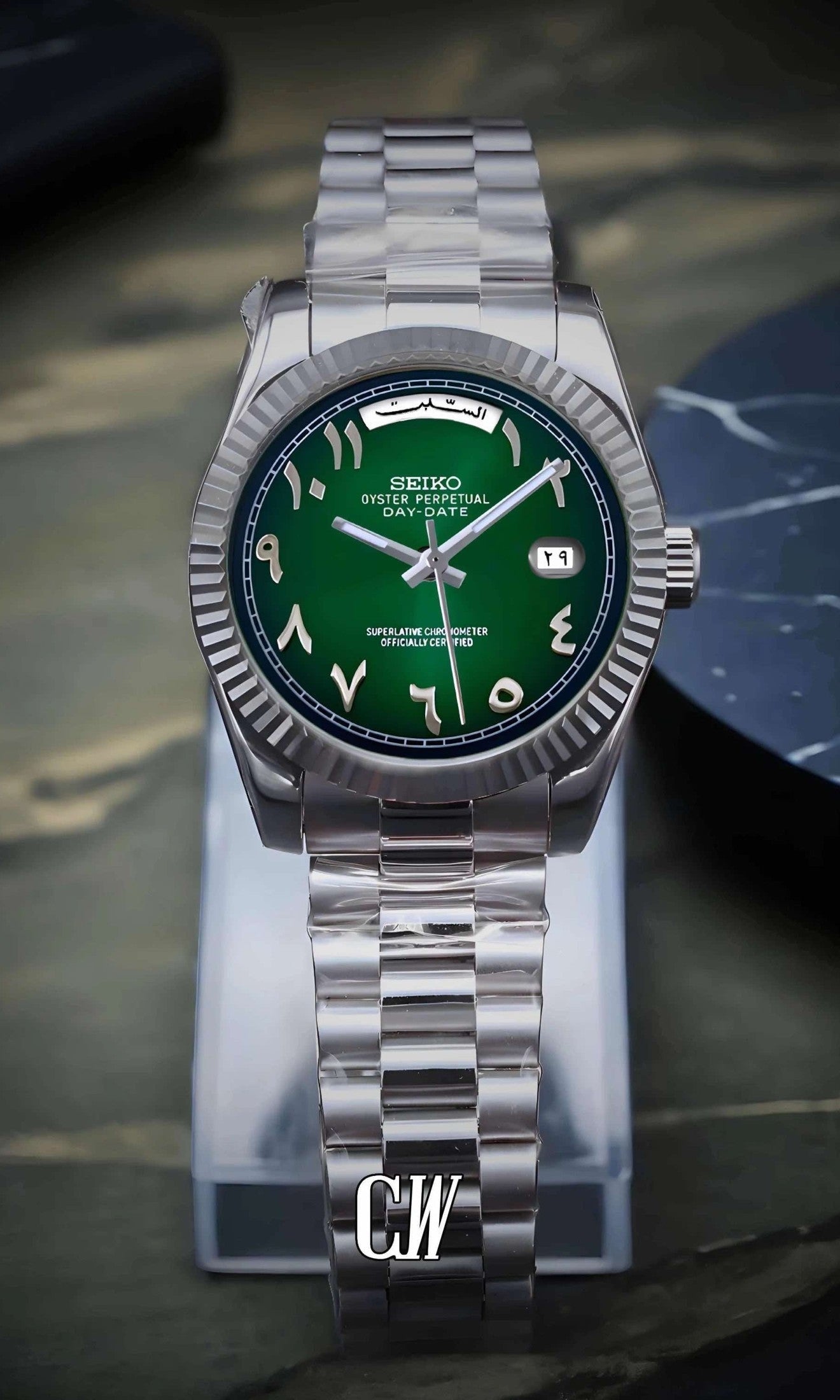 Daydate mod dark green arabic automatic watch-Circa Watch Labs