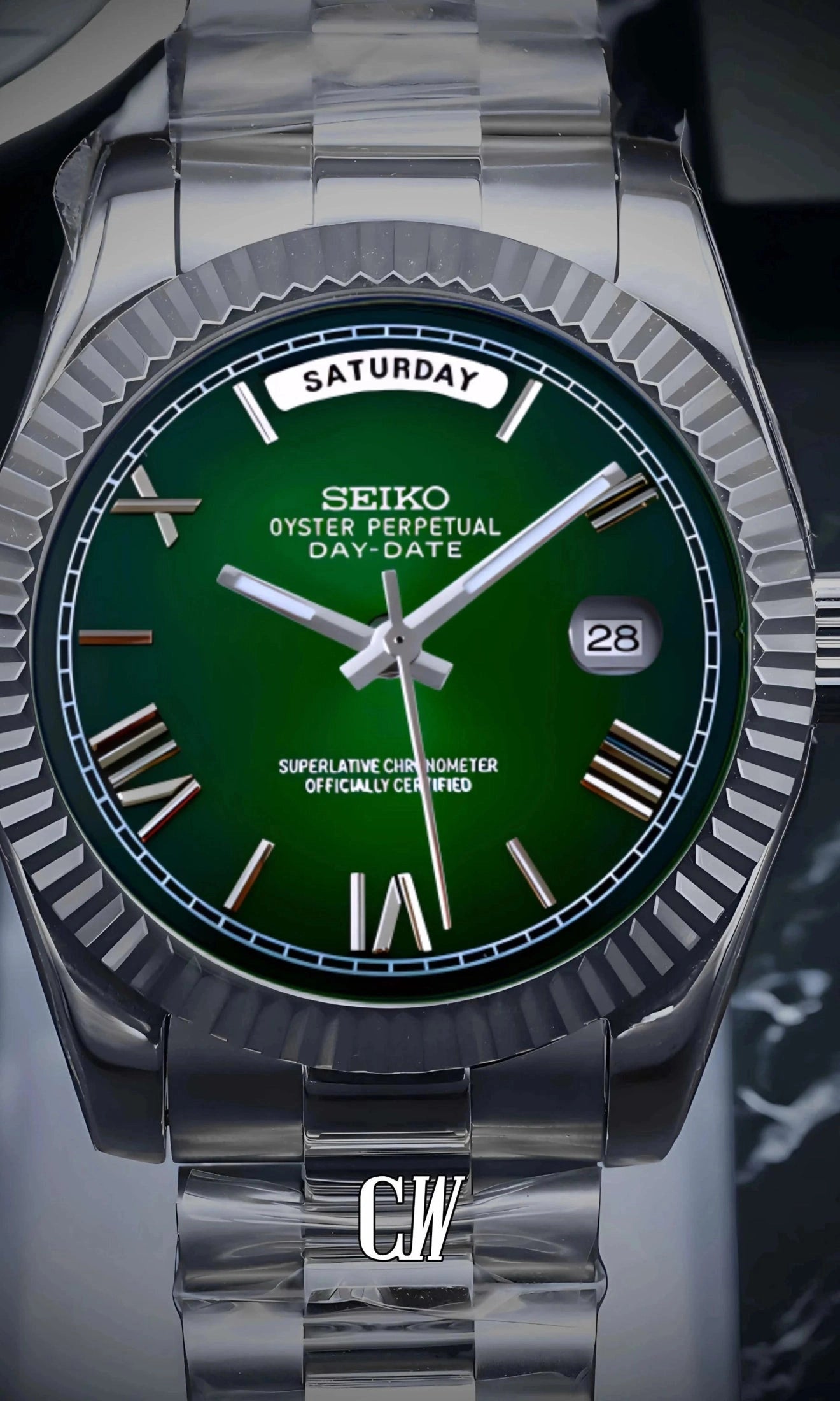 Daydate mod dark green roman numeral automatic watch-Circa Watch Labs
