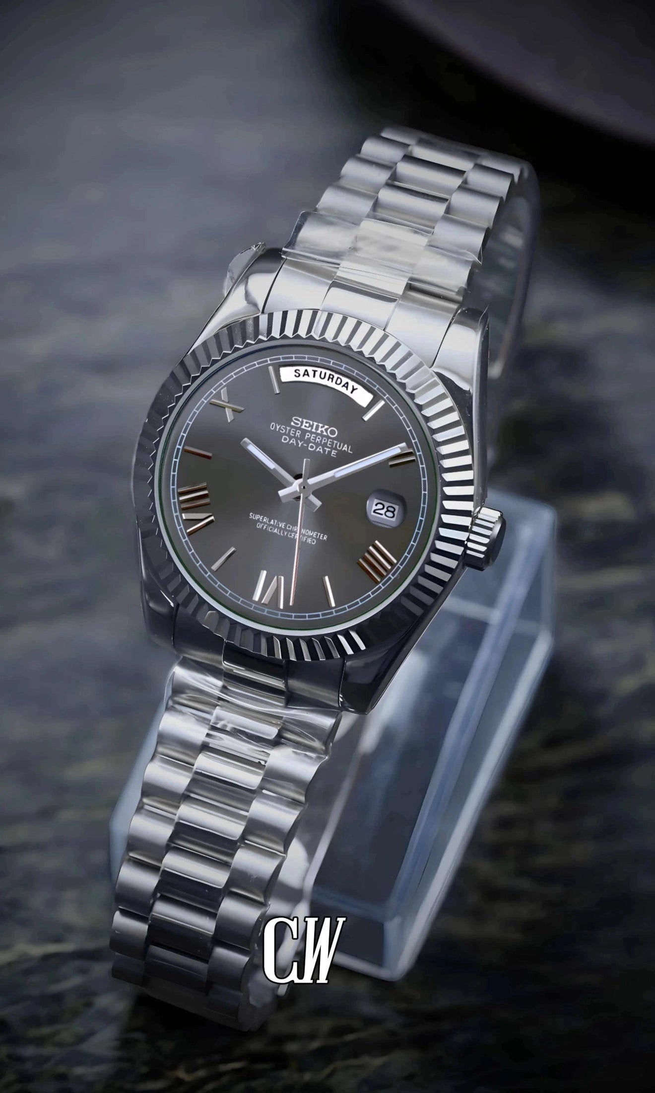 Daydate mod grey roman numeral automatic watch-Circa Watch Labs