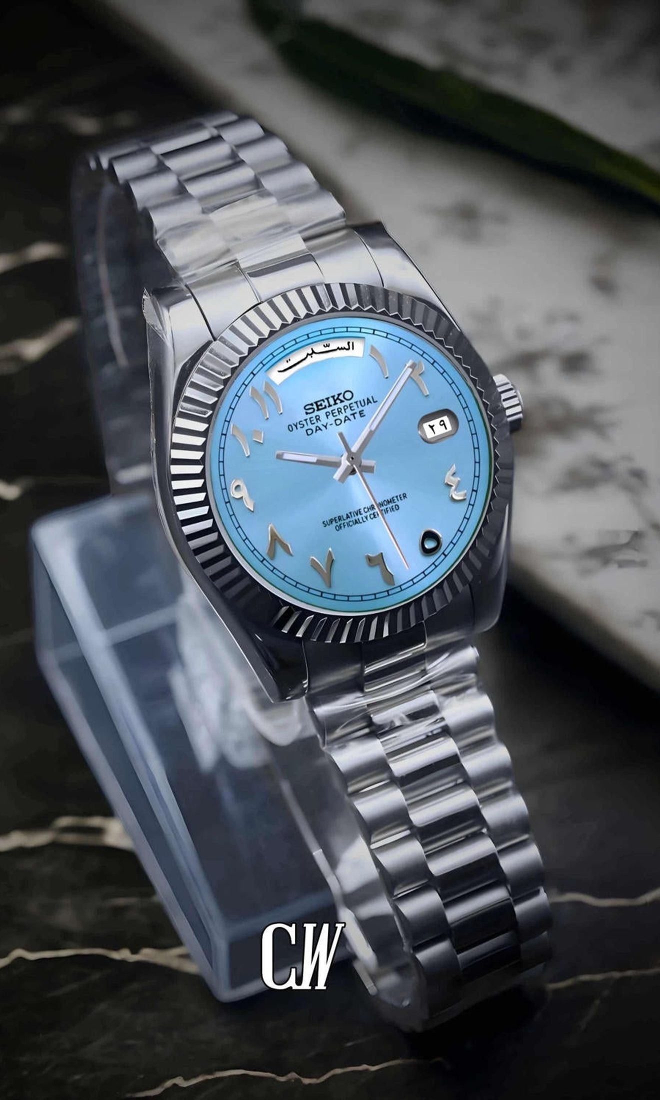 Daydate mod ice blue arabic automatic watch-Circa Watch Labs