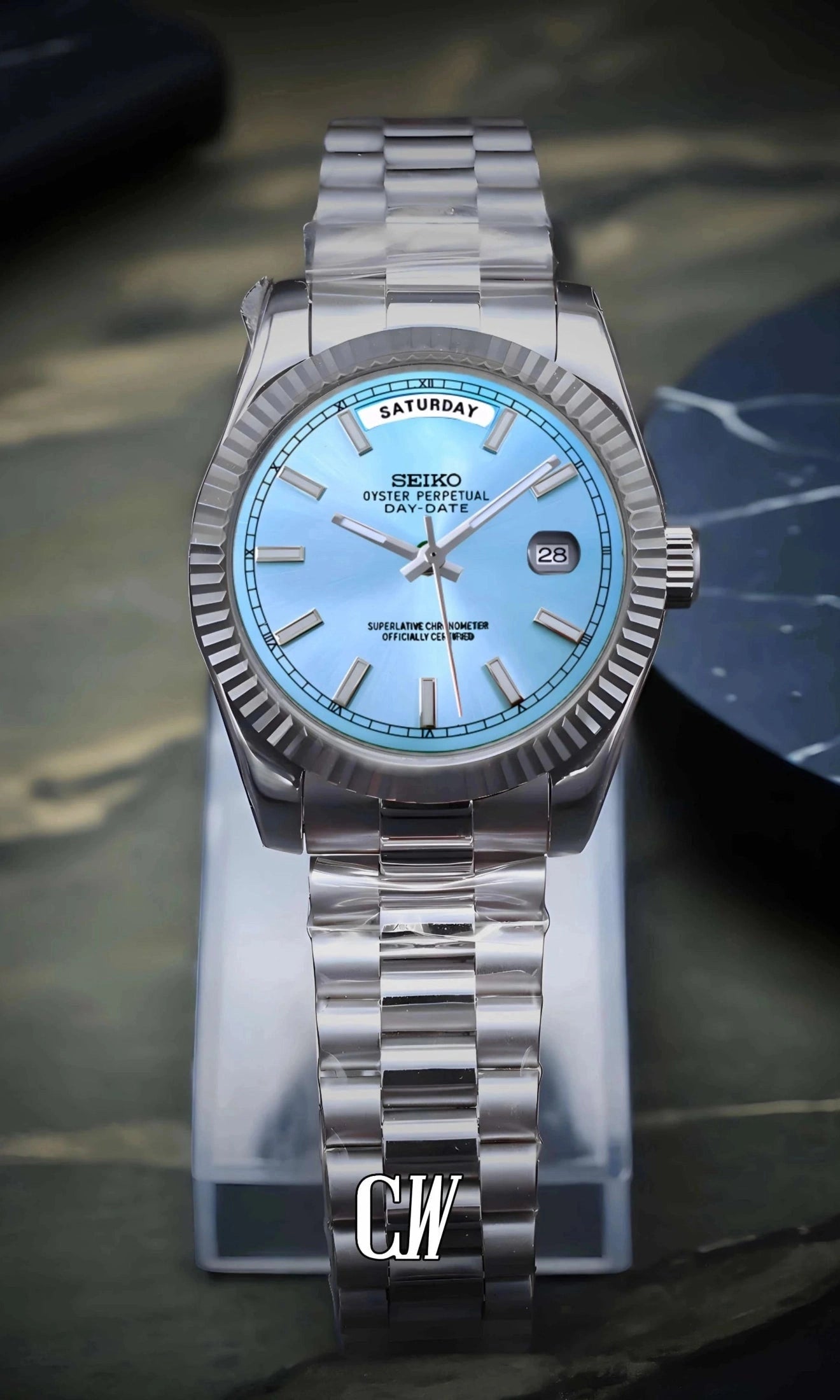 Daydate mod ice blue automatic watch-Circa Watch Labs