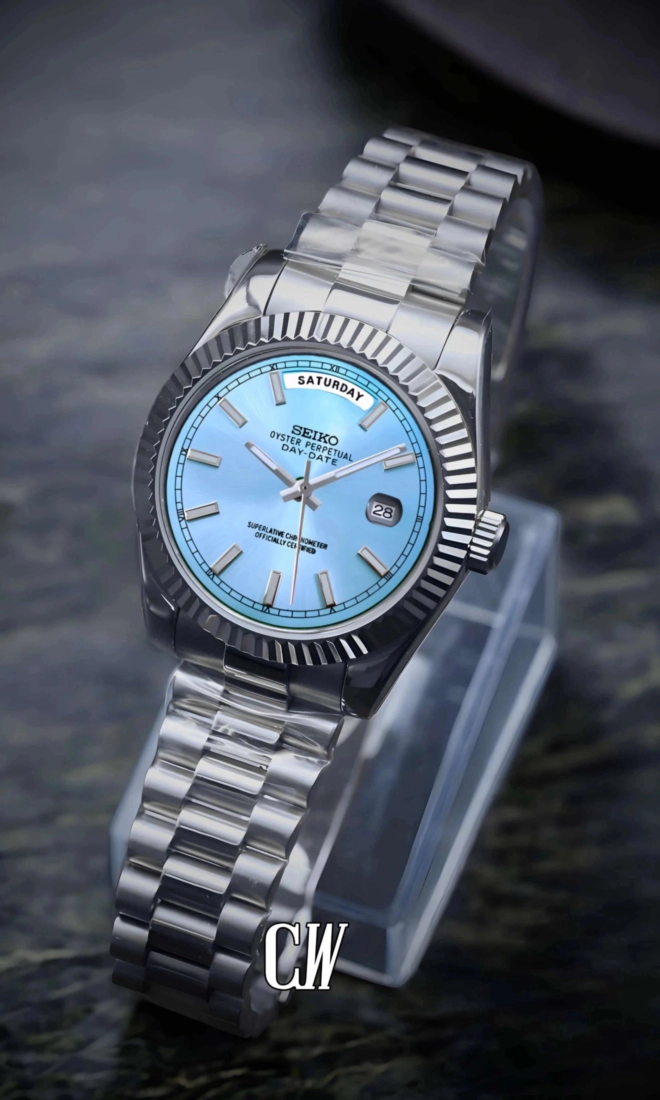 Daydate mod ice blue automatic watch-Circa Watch Labs