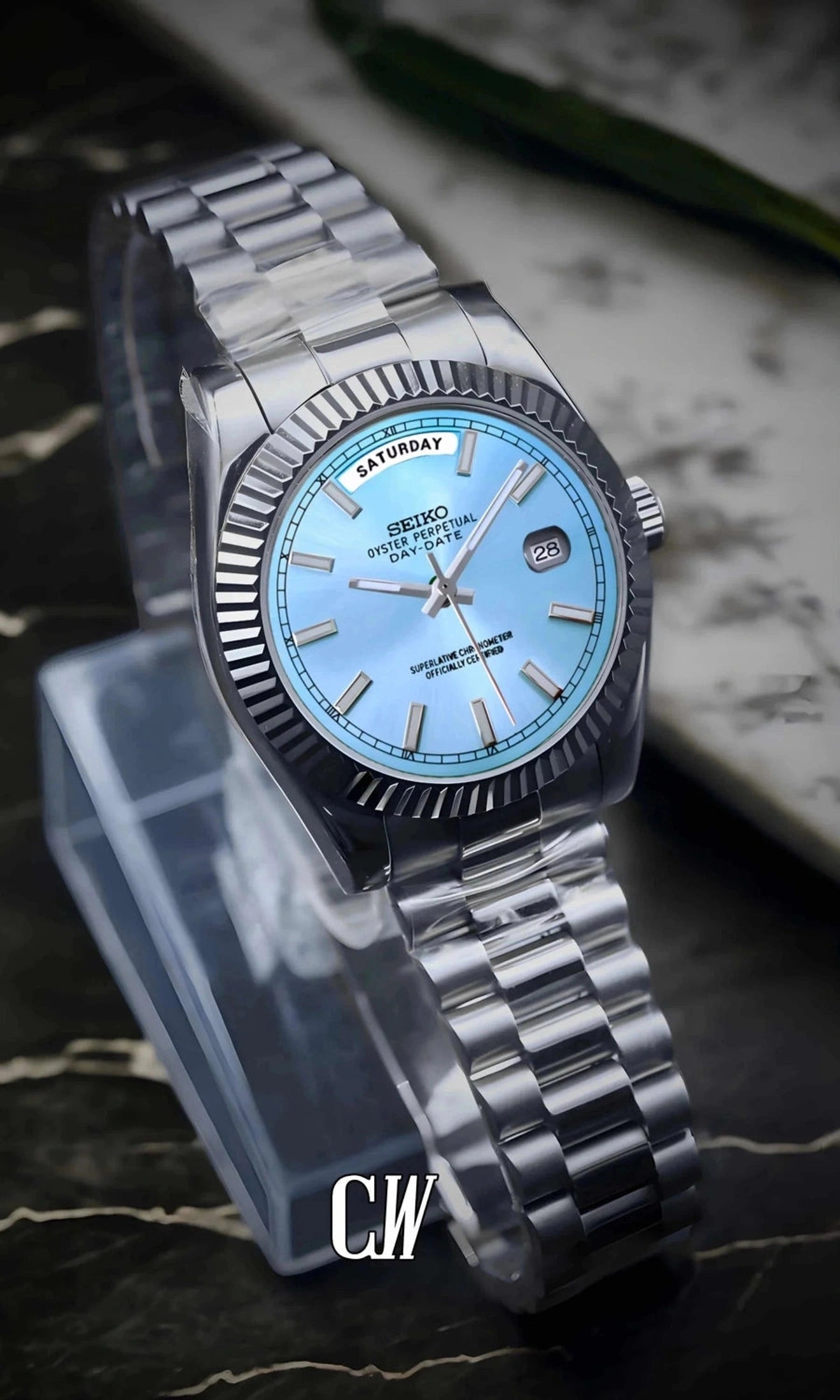 Daydate mod ice blue automatic watch-Circa Watch Labs