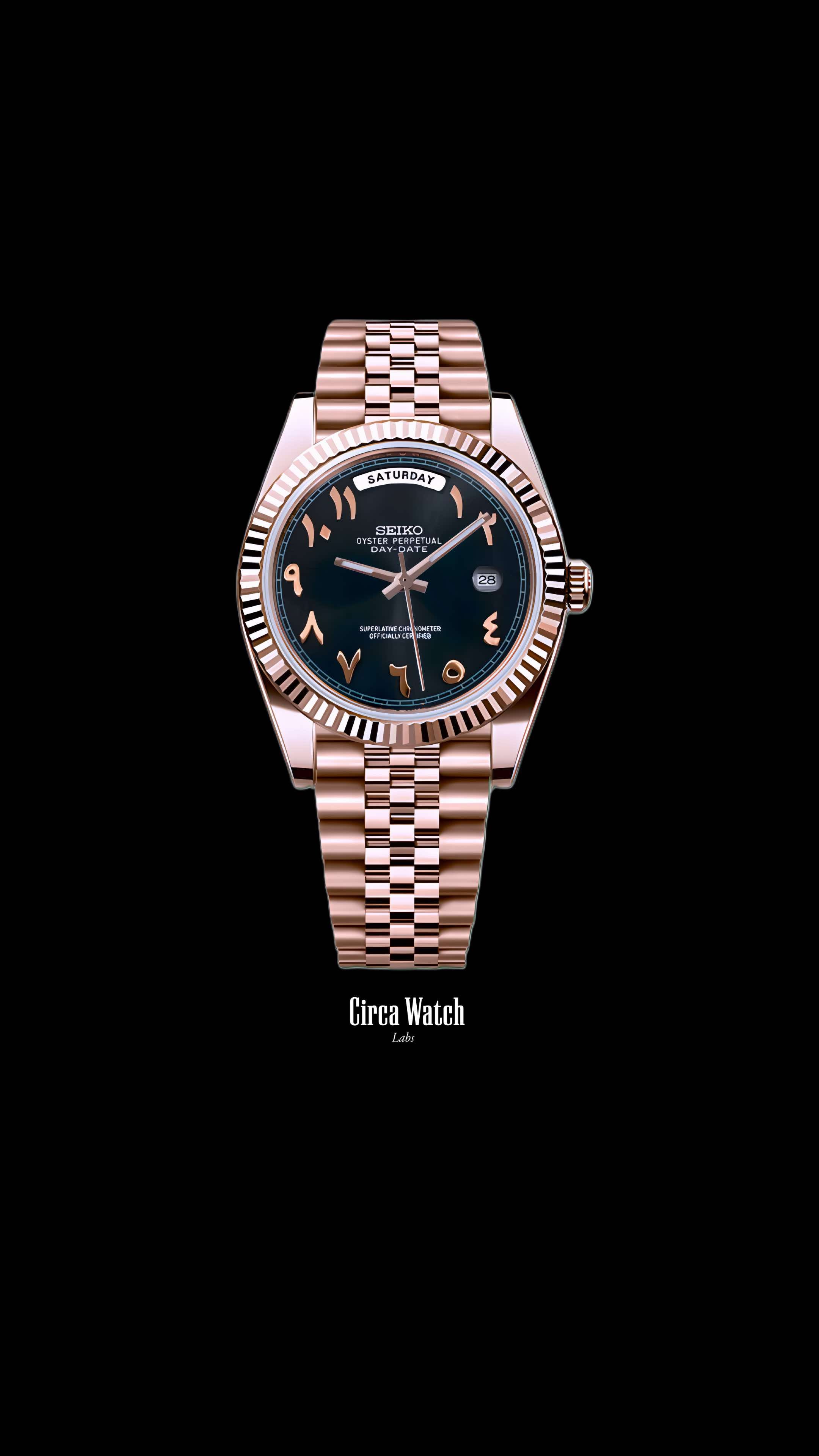 Seikojust mod daydate black rose gold arabic automatic watch