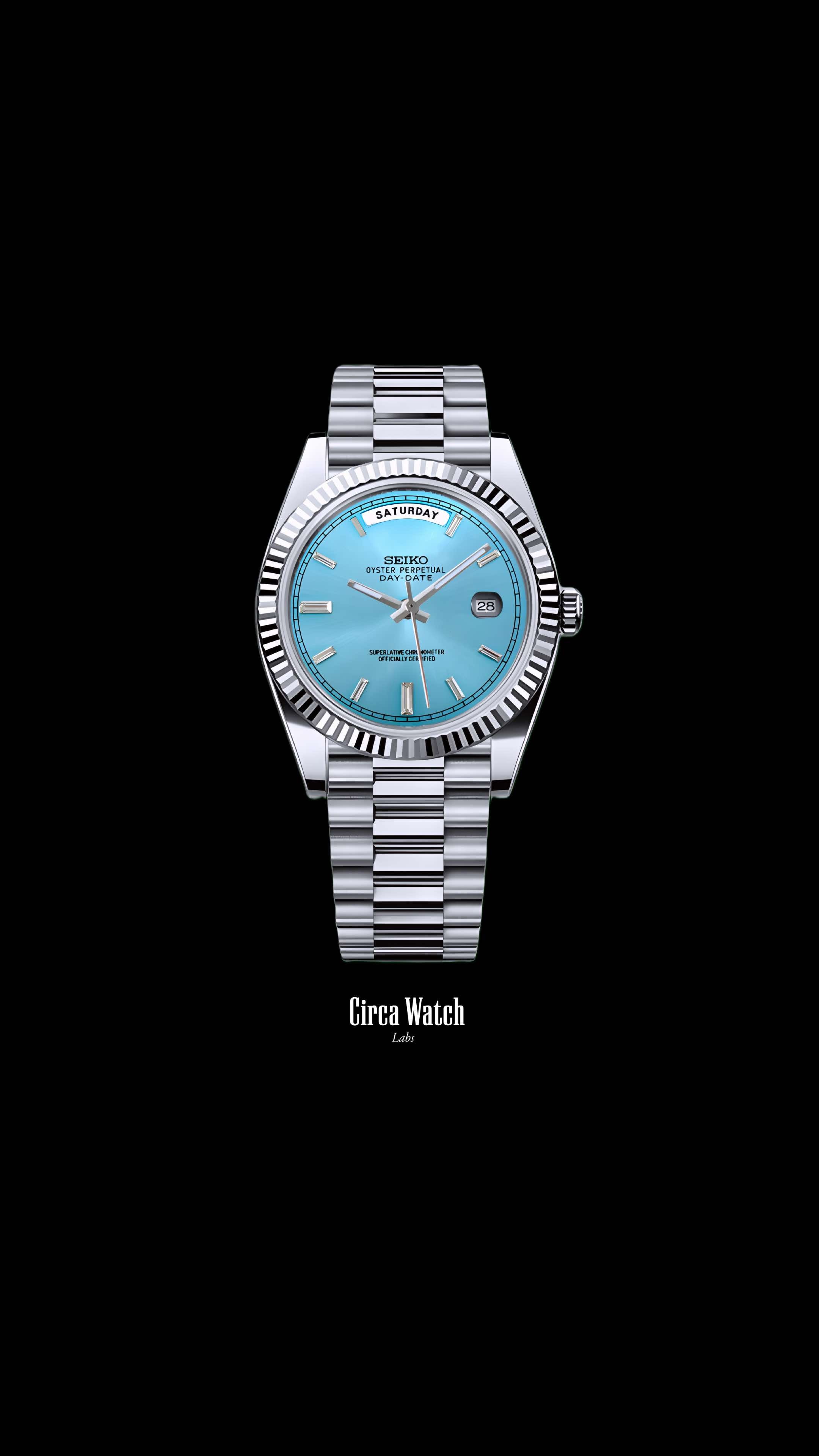 Seikojust mod daydate ice blue baguette automatic watch